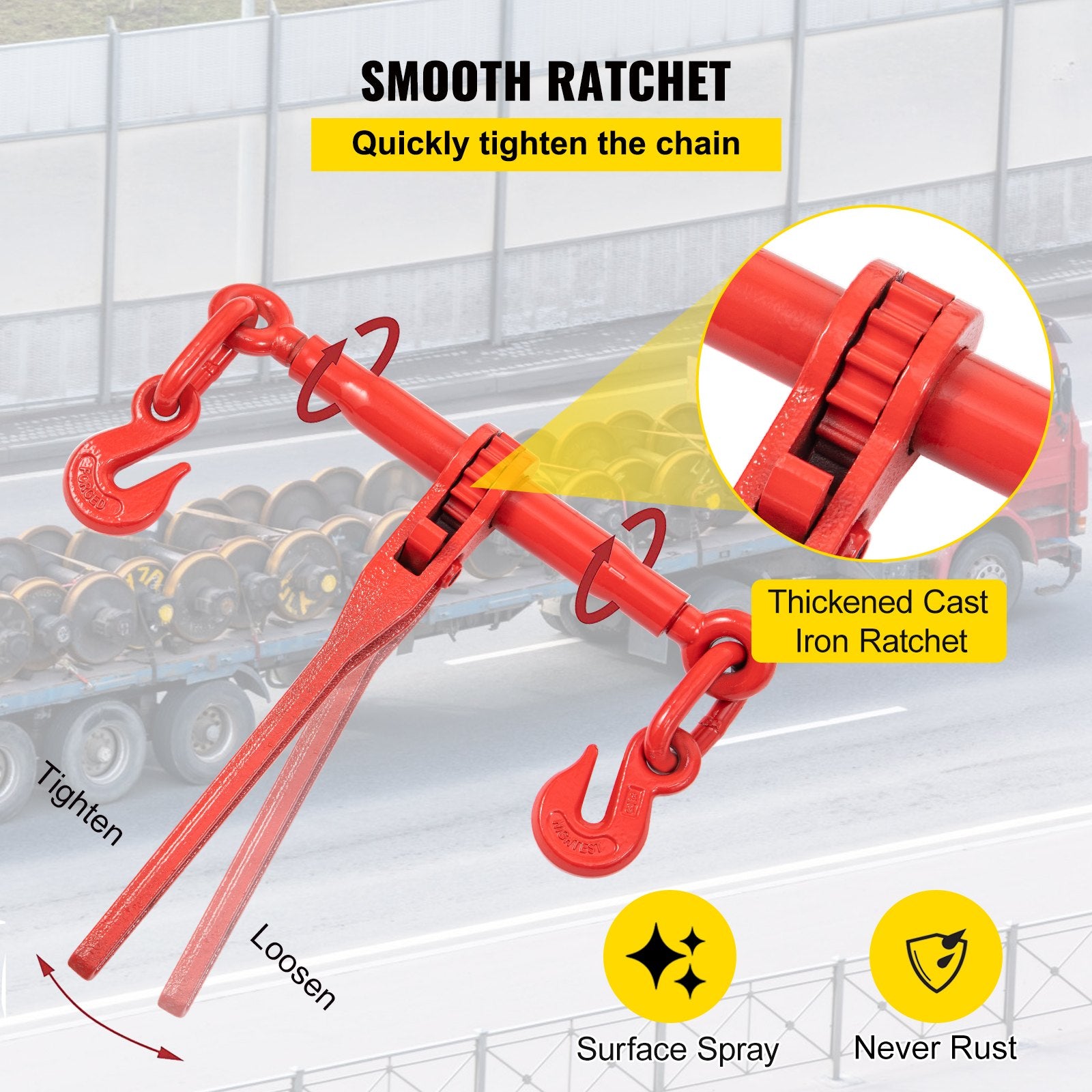 Chain Load Binder, 8 mm Tie Down Kit with 3 Ton Working Load Capacity and Two Grab Hooks, Includes (4) V952-JLSJSJYCLTJTBZX6EV0
