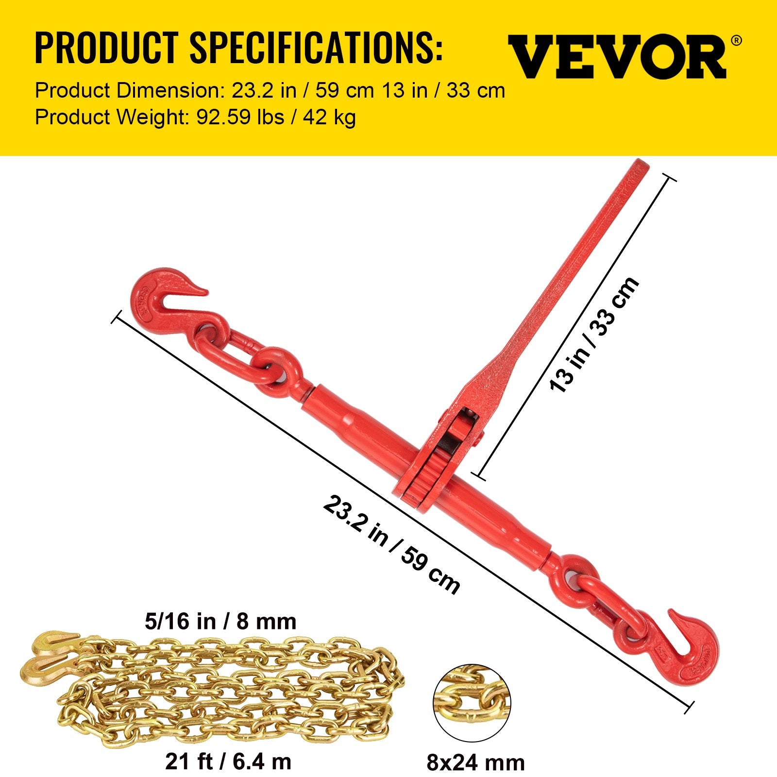 Chain Load Binder, 8 mm Tie Down Kit with 3 Ton Working Load Capacity and Two Grab Hooks, Includes (4) V952-JLSJSJYCLTJTBZX6EV0