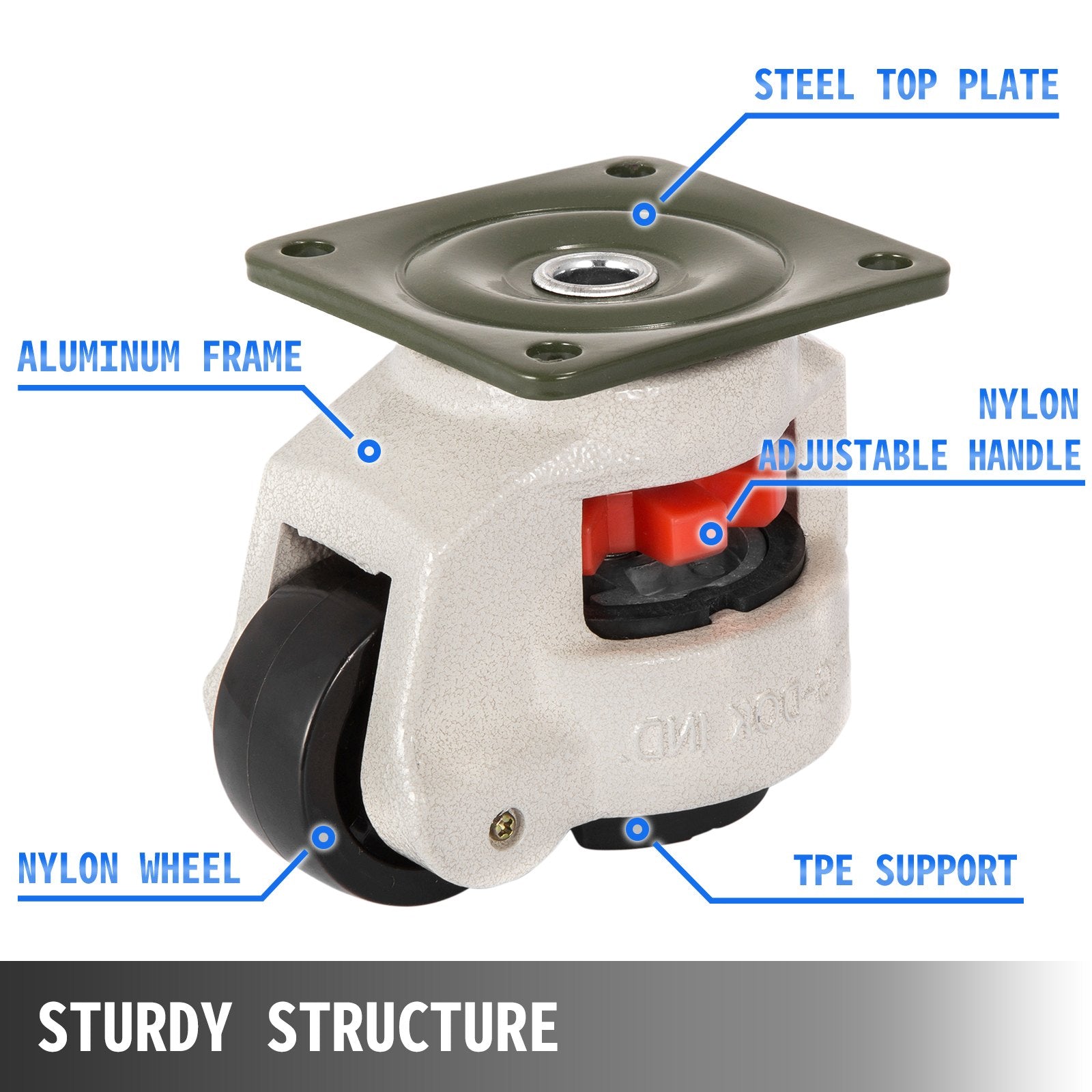 4 Pack Leveling Casters GD-60F Plate Mounted Footmaster Leveling Caster 551kg per Leveling Caster Wheels V952-JLSPTJFML4PCS60F1V0