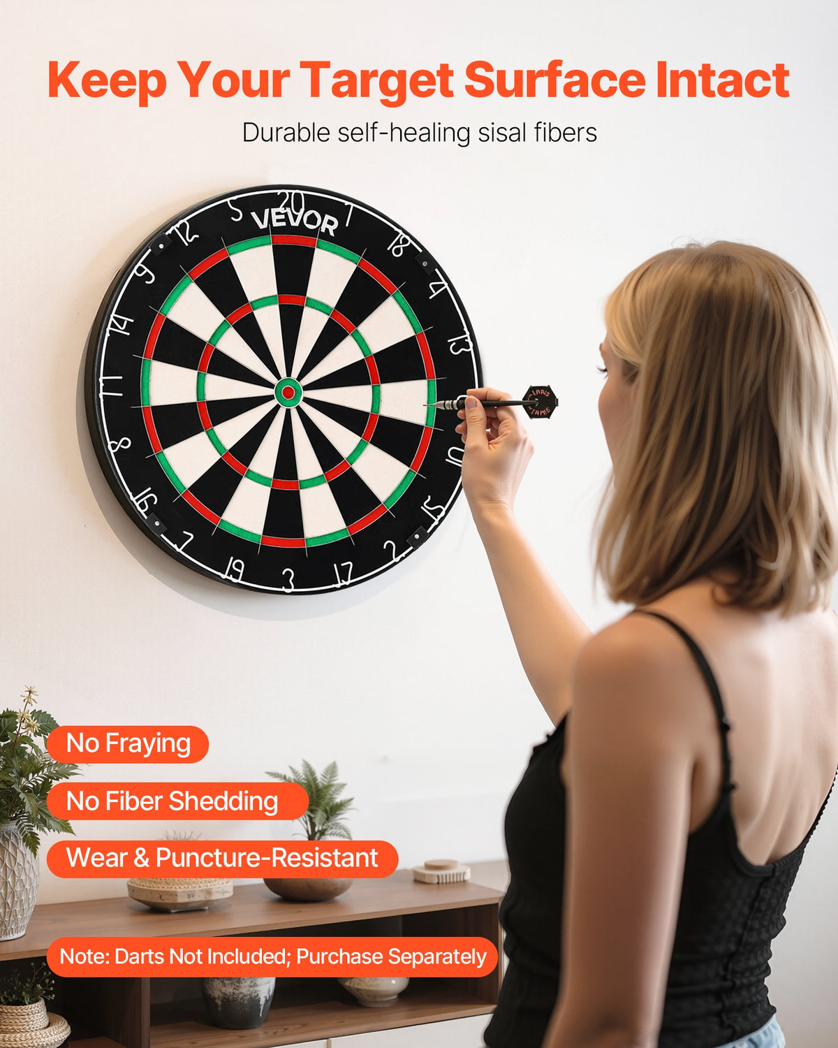 Dart Board, High-Grade Self-Healing Sisal Fiber Dartboard with Staple-Free Bullseye, Blade Wire & Rotating V952-JMFBPFZJM1357B09N001V0