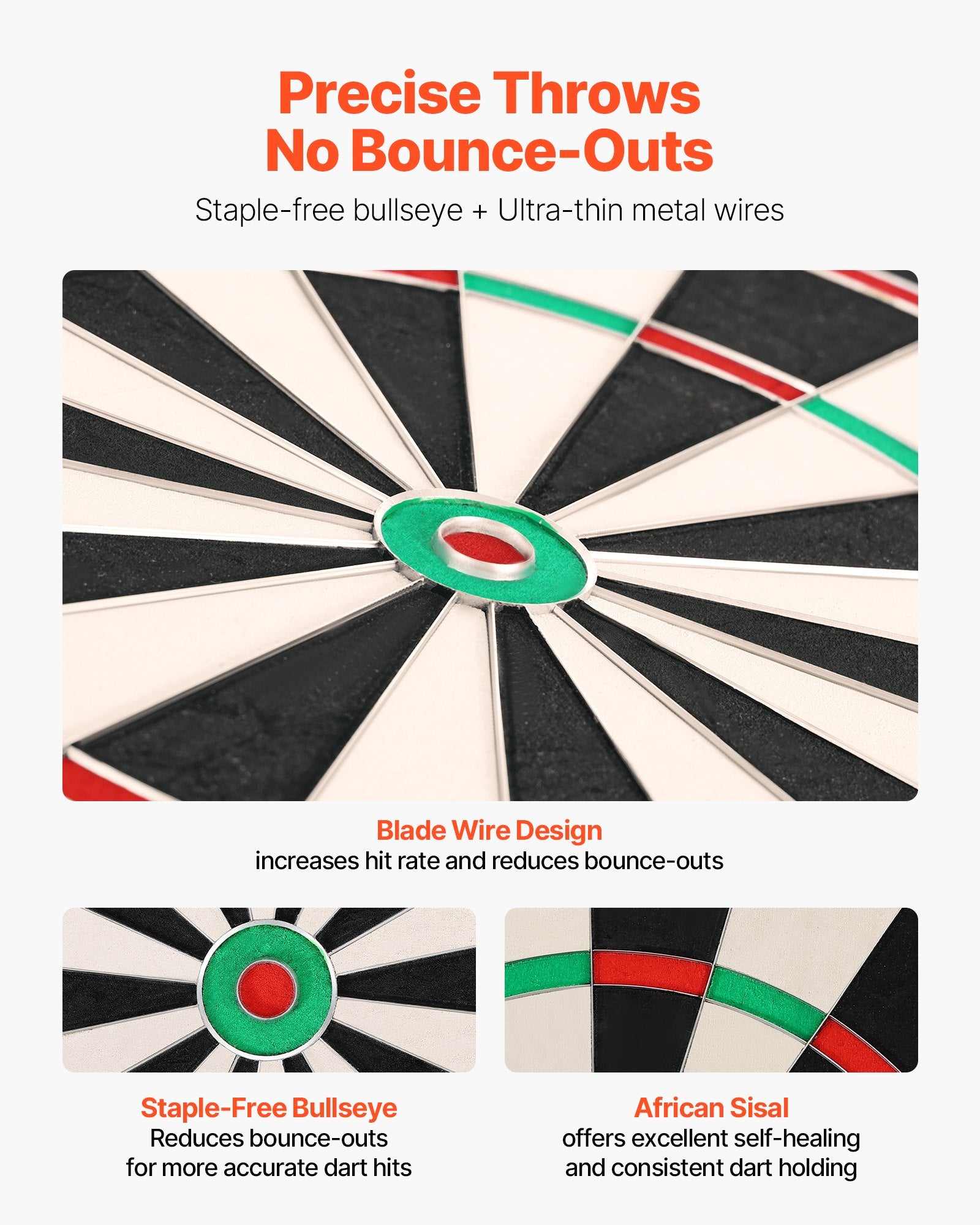 Dart Board, High-Grade Self-Healing Sisal Fiber Dartboard with Staple-Free Bullseye, Blade Wire & Rotating V952-JMFBPFZJM1357B09N001V0