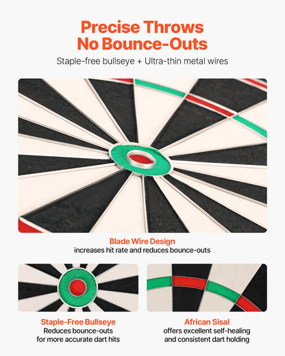 Dart Board, High-Grade Self-Healing Sisal Fiber Dartboard with Staple-Free Bullseye, Blade Wire & Rotating V952-JMFBPFZJM1357B09N001V0