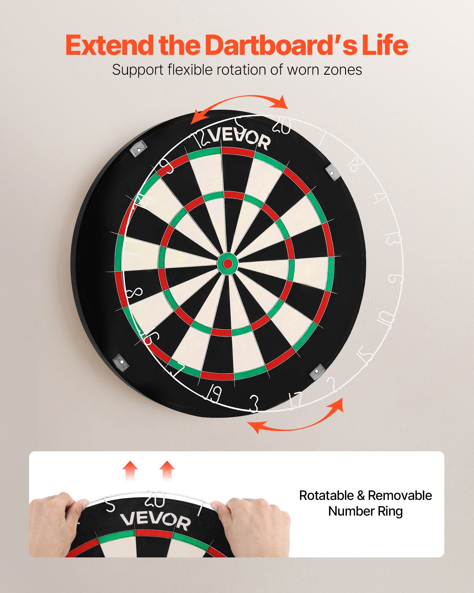 Dart Board, High-Grade Self-Healing Sisal Fiber Dartboard with Staple-Free Bullseye, Blade Wire & Rotating V952-JMFBPFZJM1357B09N001V0