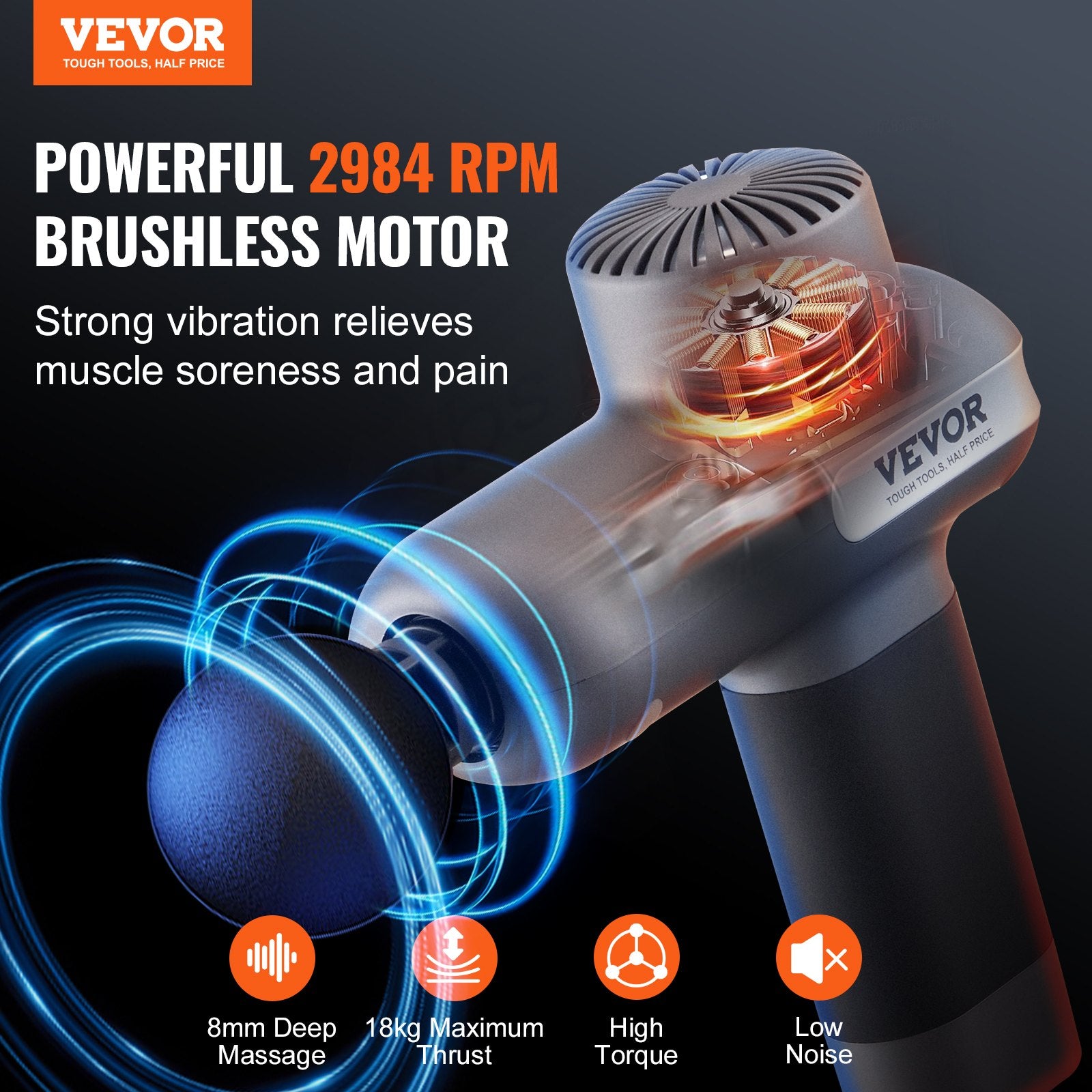 Massage Gun Deep Tissue, Percussion Muscle Massager for Athletes - with 5 Speed Levels & 6 Massage Heads, V952-JMQ3000RPMXXD1XC3V9