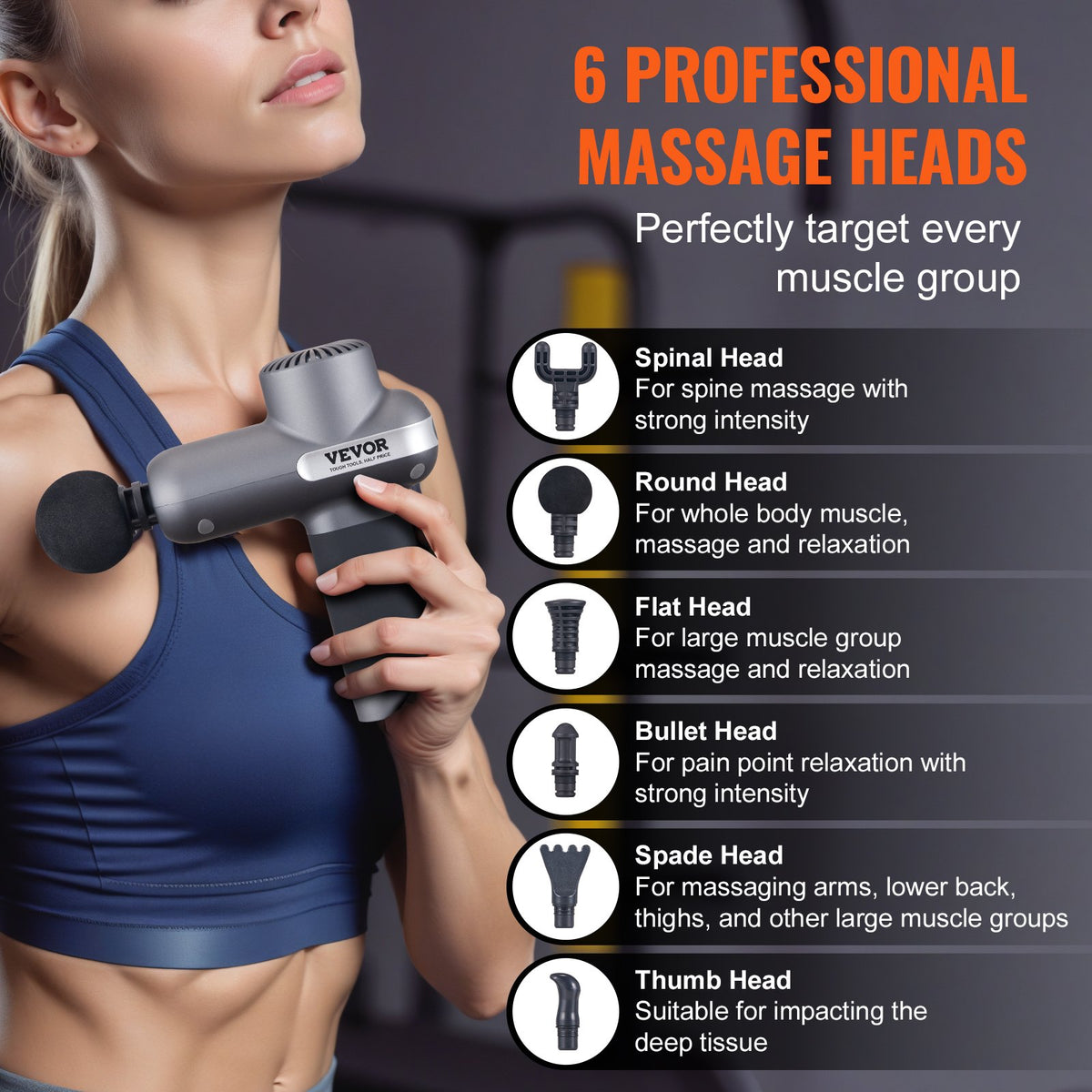 Massage Gun Deep Tissue, Percussion Muscle Massager for Athletes - with 5 Speed Levels & 6 Massage Heads, V952-JMQ3000RPMXXD1XC3V9