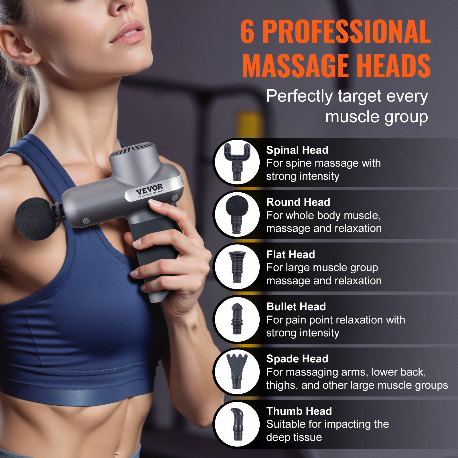 Massage Gun Deep Tissue, Percussion Muscle Massager for Athletes - with 5 Speed Levels & 6 Massage Heads, V952-JMQ3000RPMXXD1XC3V9