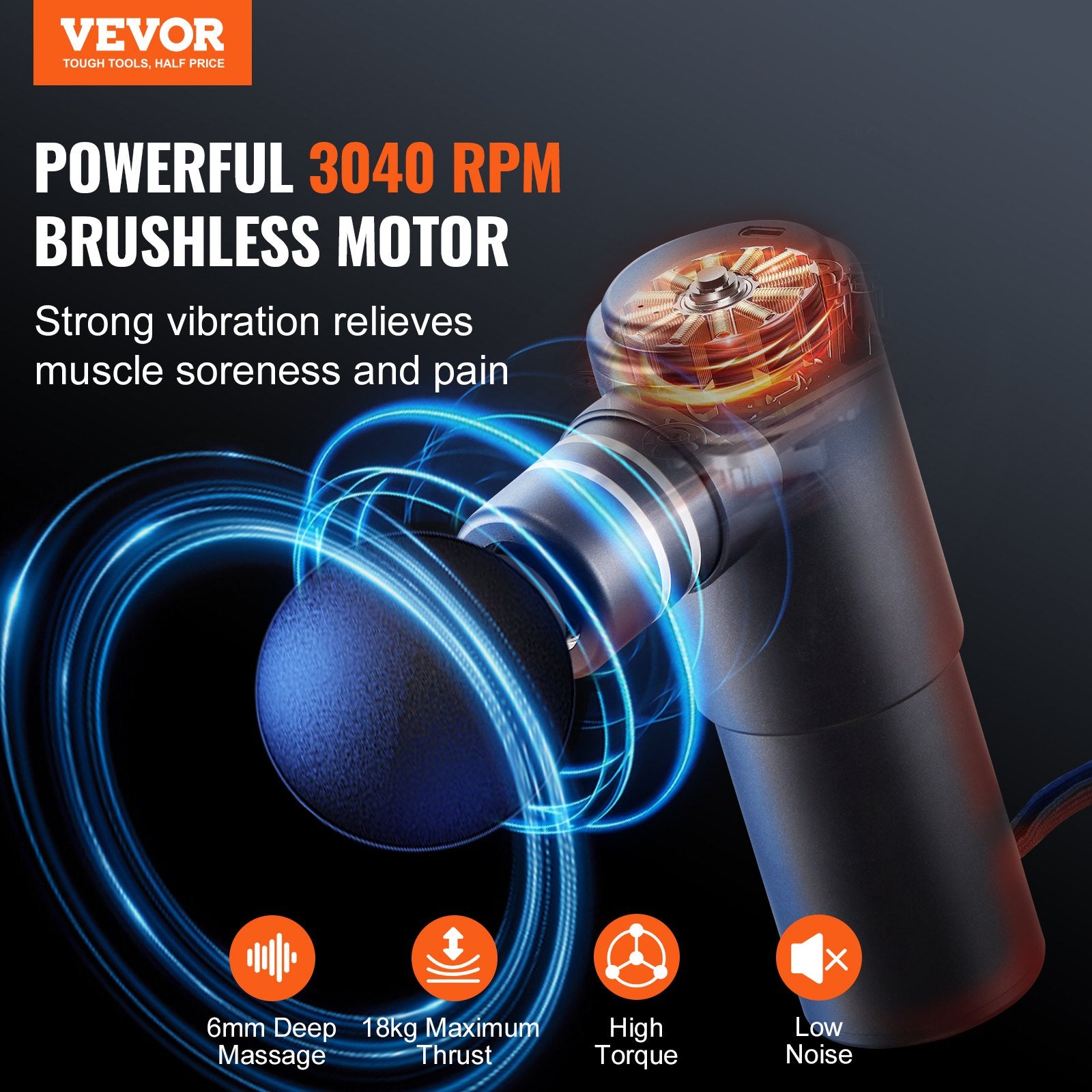 Massage Gun Deep Tissue, Percussion Muscle Massager for Athletes - with 4 Speed Levels & 4 Massage Heads, 12V V952-JMQ3200RPMTXDJ6WBV9