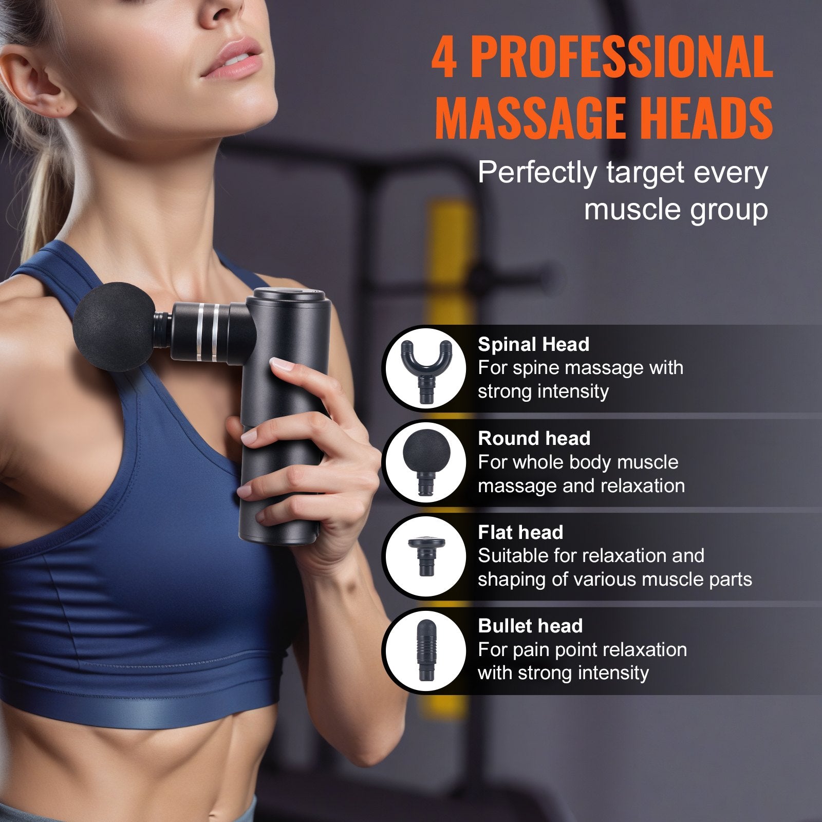 Massage Gun Deep Tissue, Percussion Muscle Massager for Athletes - with 4 Speed Levels & 4 Massage Heads, 12V V952-JMQ3200RPMTXDJ6WBV9