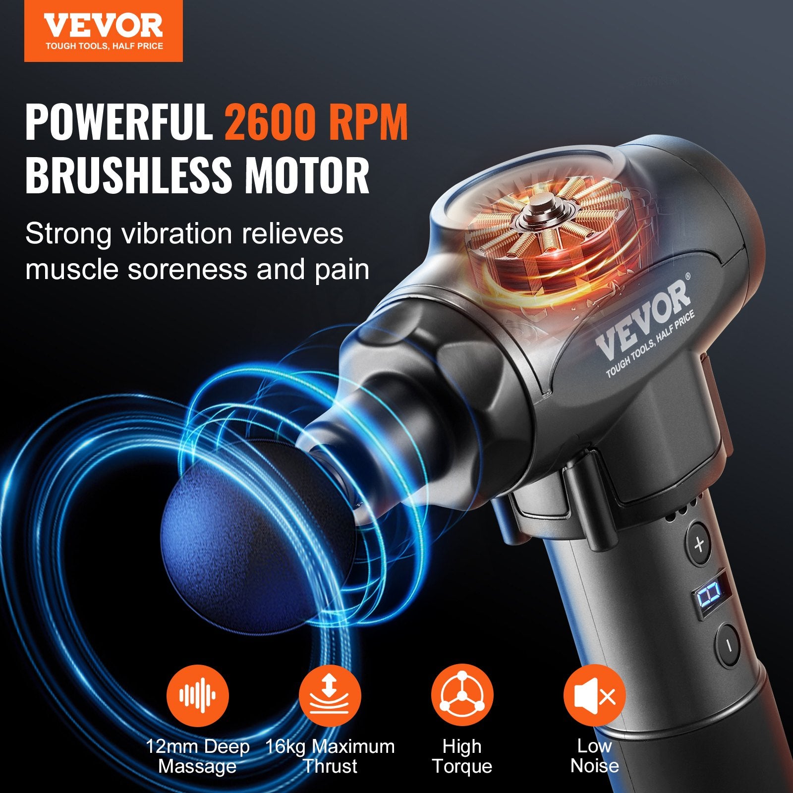 Massage Gun Deep Tissue, Percussion Muscle Massager for Athletes - with 9 Speed Levels & 6 Massage Heads, 24V V952-JMQ3200RPMTXMLCT3V3