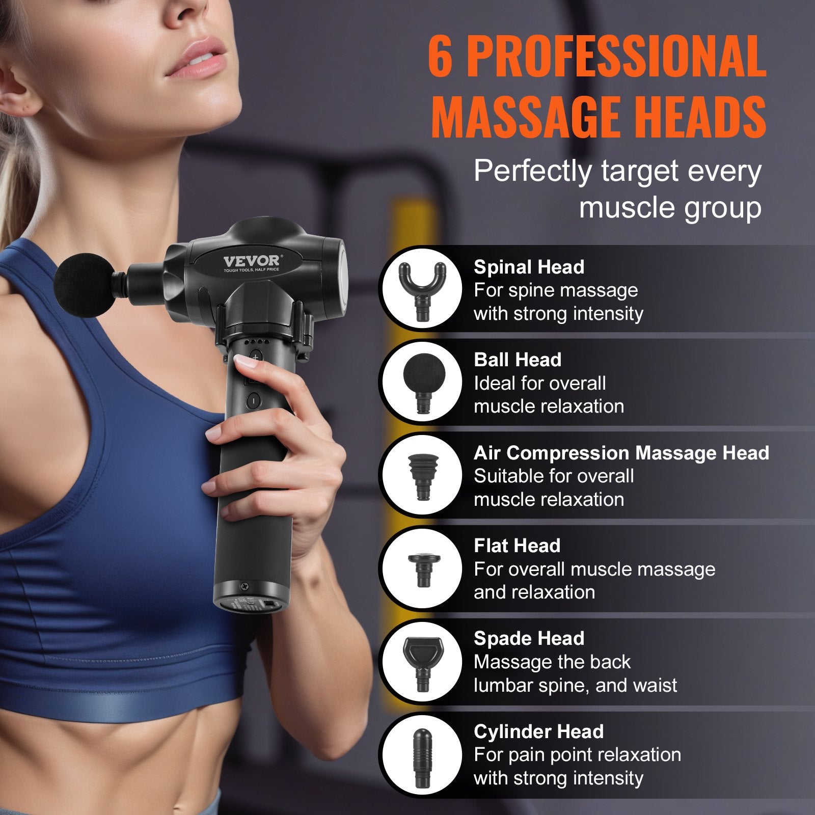 Massage Gun Deep Tissue, Percussion Muscle Massager for Athletes - with 9 Speed Levels & 6 Massage Heads, 24V V952-JMQ3200RPMTXMLCT3V3