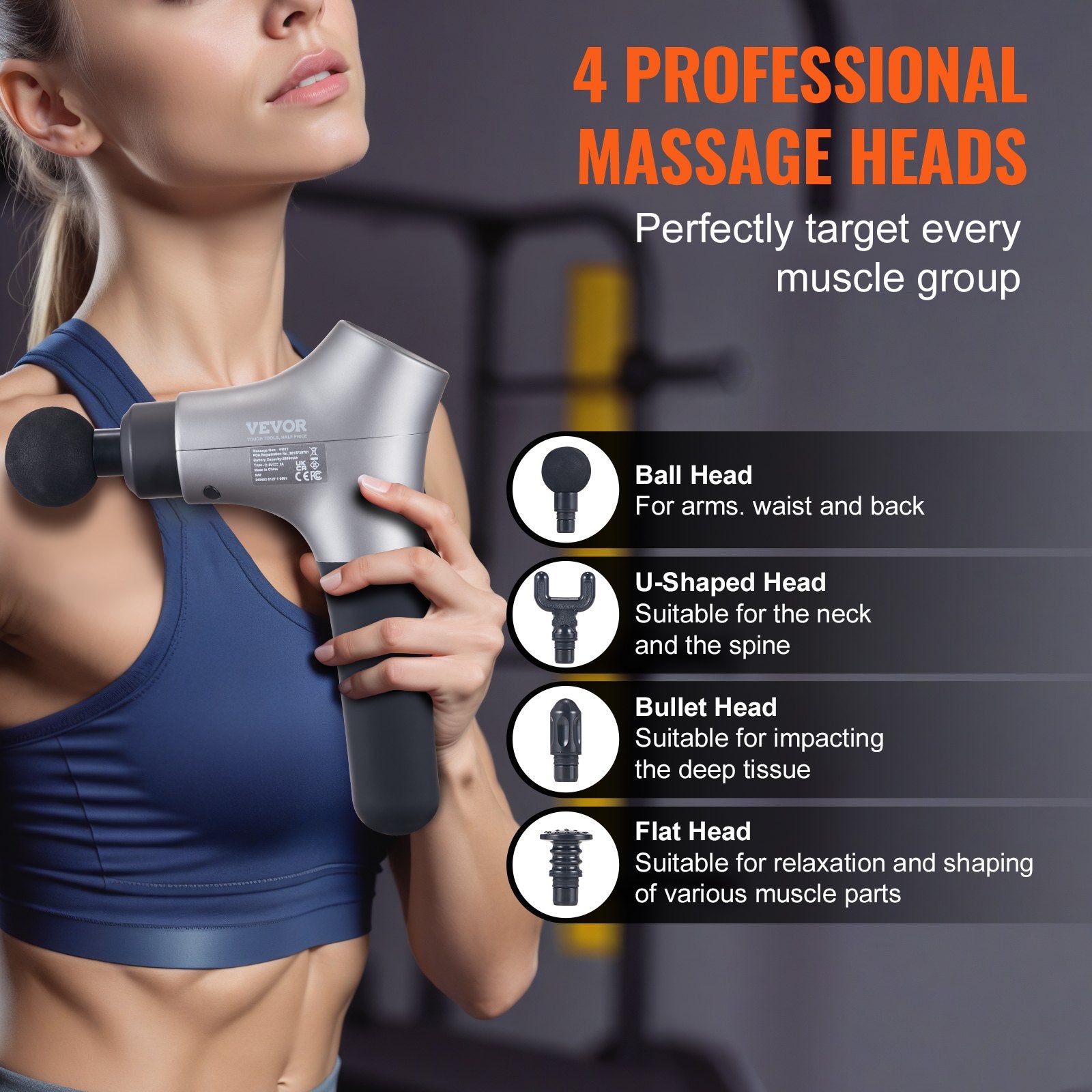 Massage Gun Deep Tissue, Percussion Muscle Massager for Athletes - with 6 Speed Levels & 4 Massage Heads, 12V V952-JMQ3200RPMXX3S7QDV9