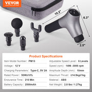 Massage Gun Deep Tissue, Percussion Muscle Massager for Athletes - with 6 Speed Levels & 4 Massage Heads, 12V V952-JMQ3200RPMXX3S7QDV9