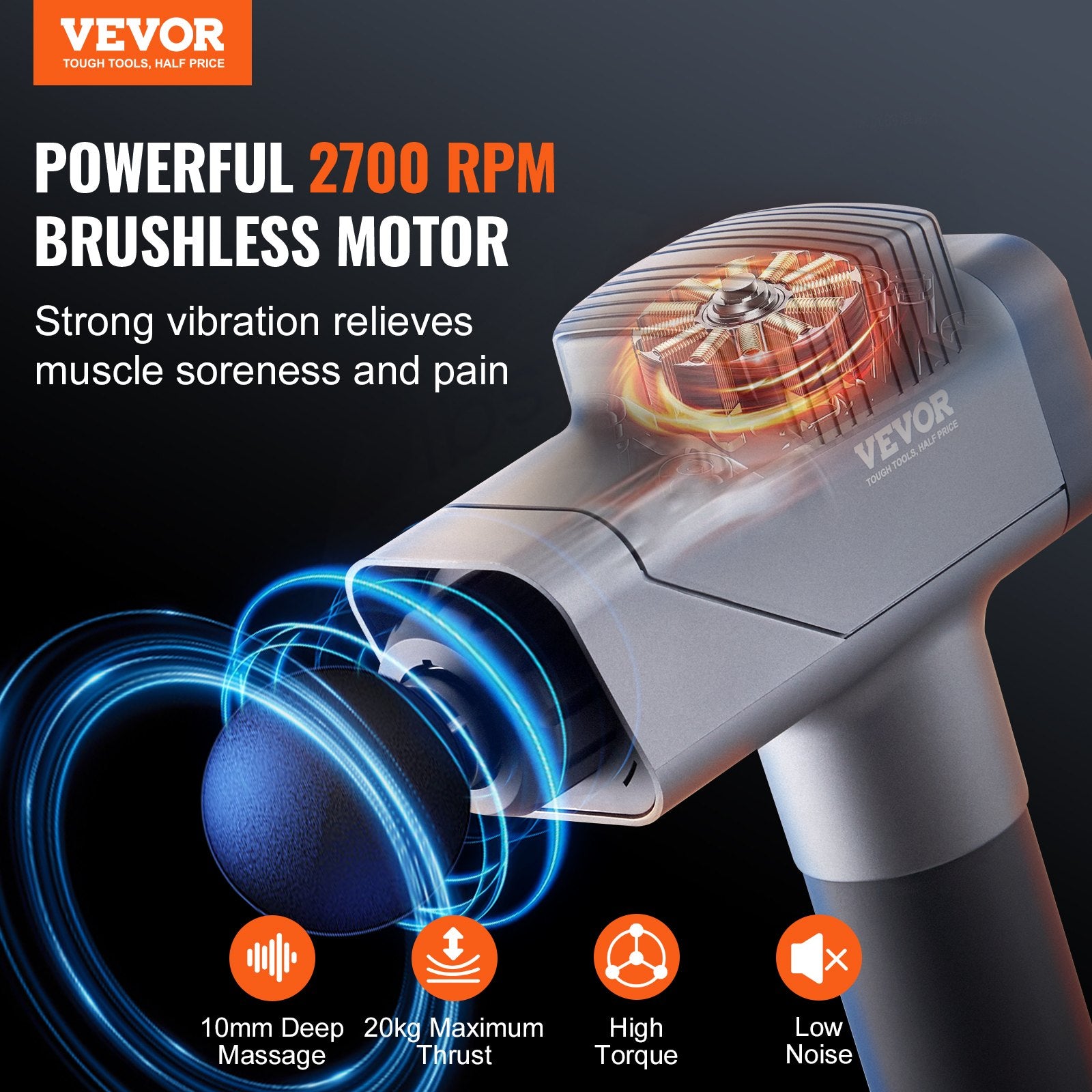 Massage Gun Deep Tissue, Percussion Muscle Massager for Athletes - with 8 Speed Levels & 6 Massage Heads, 16V V952-JMQ3200RPMXXOZDK1V3