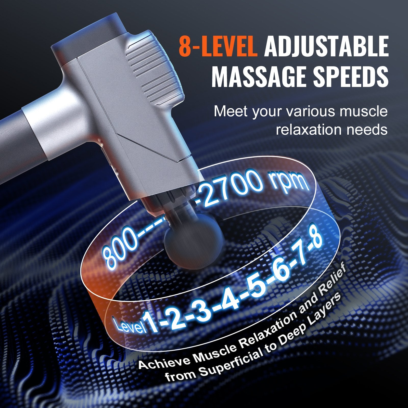 Massage Gun Deep Tissue, Percussion Muscle Massager for Athletes - with 8 Speed Levels & 6 Massage Heads, 16V V952-JMQ3200RPMXXOZDK1V3