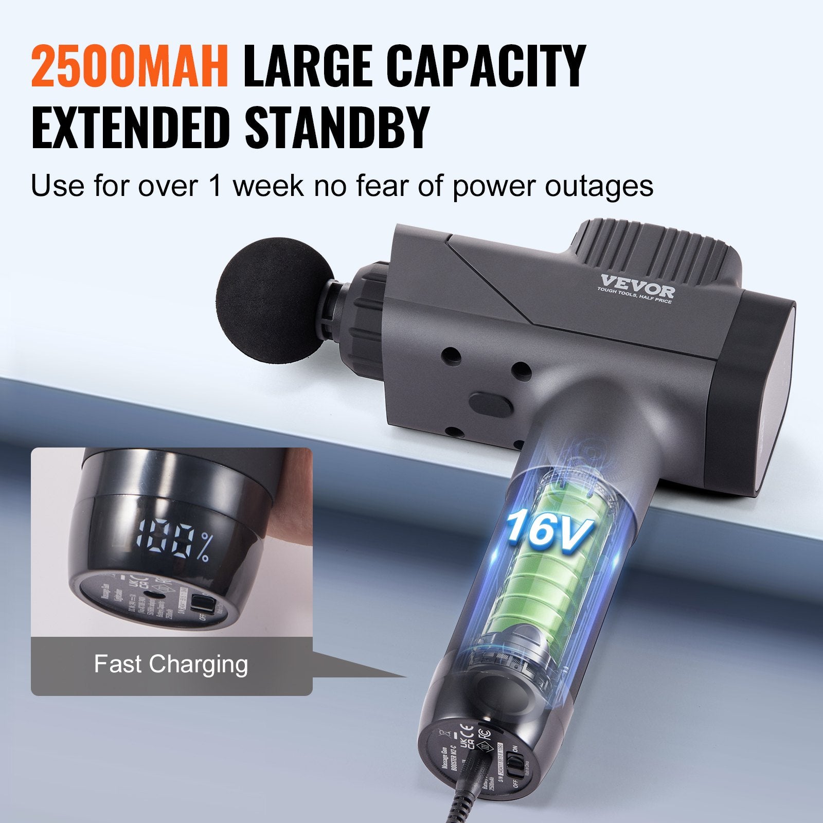 Massage Gun Deep Tissue, Percussion Muscle Massager for Athletes - with 8 Speed Levels & 6 Massage Heads, 16V V952-JMQ3200RPMXXOZDK1V3