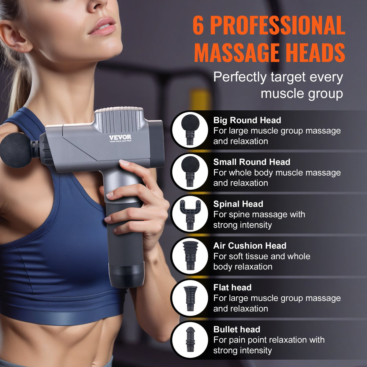 Massage Gun Deep Tissue, Percussion Muscle Massager for Athletes - with 8 Speed Levels & 6 Massage Heads, 16V V952-JMQ3200RPMXXOZDK1V3
