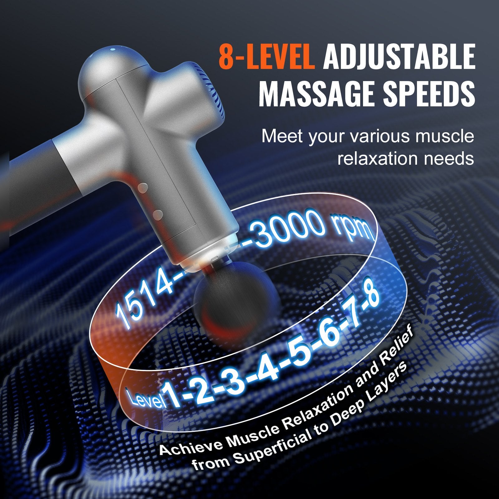 Massage Gun Deep Tissue, Percussion Muscle Massager for Athletes - with 8 Speed Levels & 6 Massage Heads, 24V V952-JMQ3200RPMXXZUVUFV3