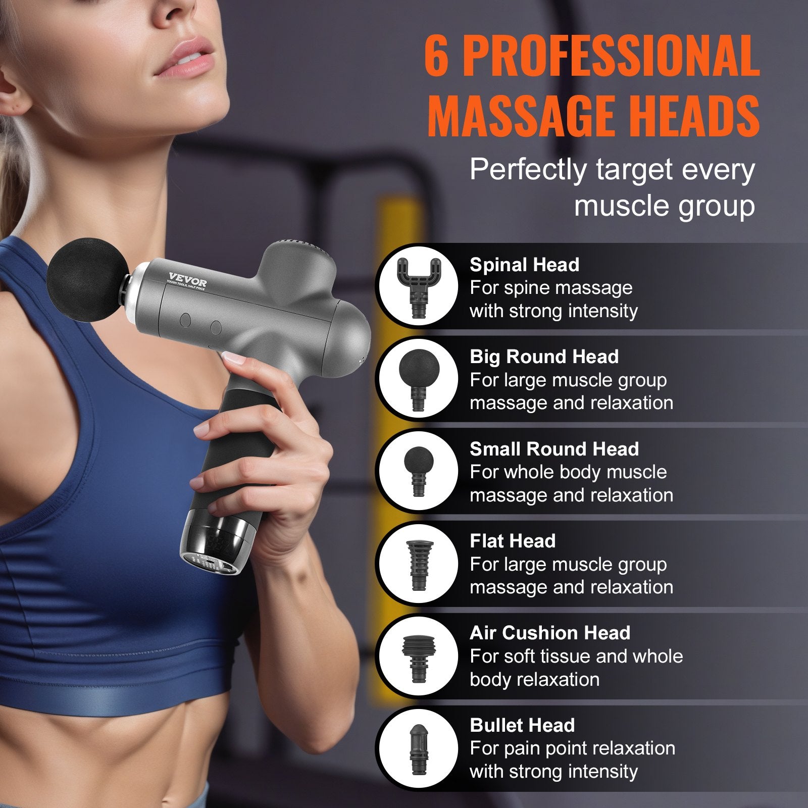 Massage Gun Deep Tissue, Percussion Muscle Massager for Athletes - with 8 Speed Levels & 6 Massage Heads, 24V V952-JMQ3200RPMXXZUVUFV3