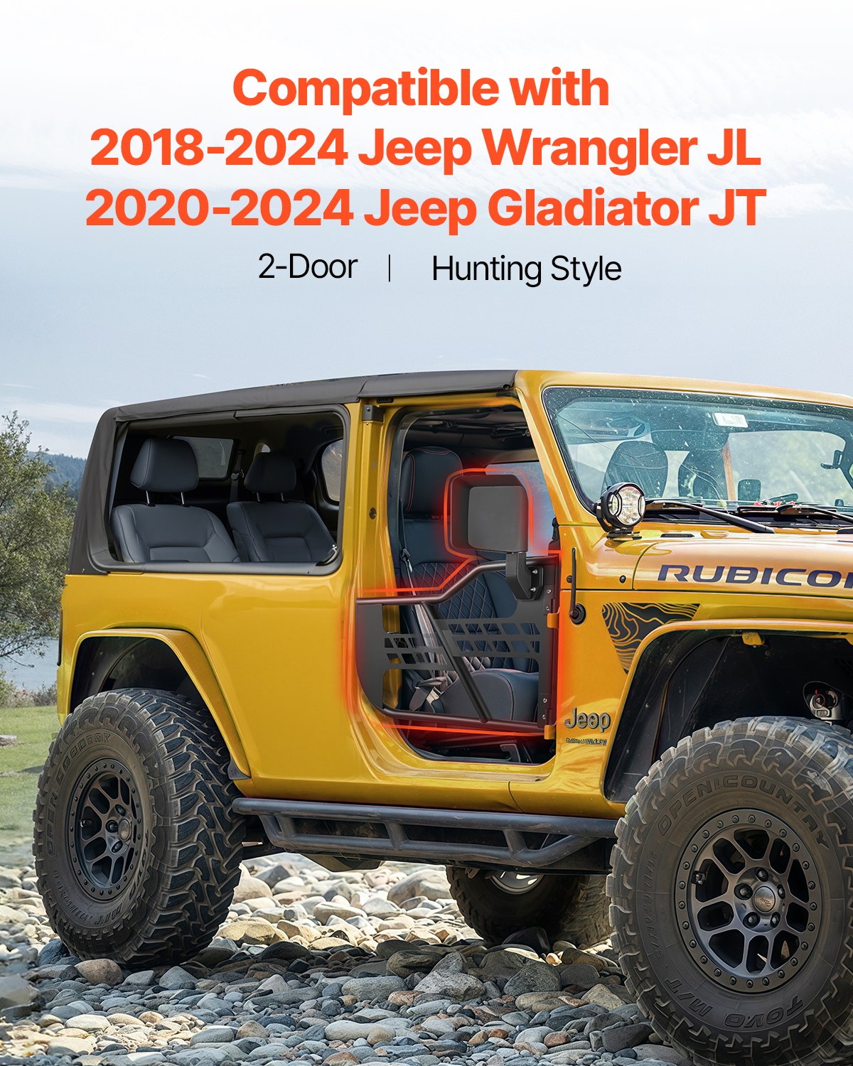 Jeep Tube Doors, 2-Door, Hunting Style Jeep Tubular Door with Heavy-Duty Hinges & OE Latch, Jeep Doors with V952-JPCGM2M1824J98Q28V0