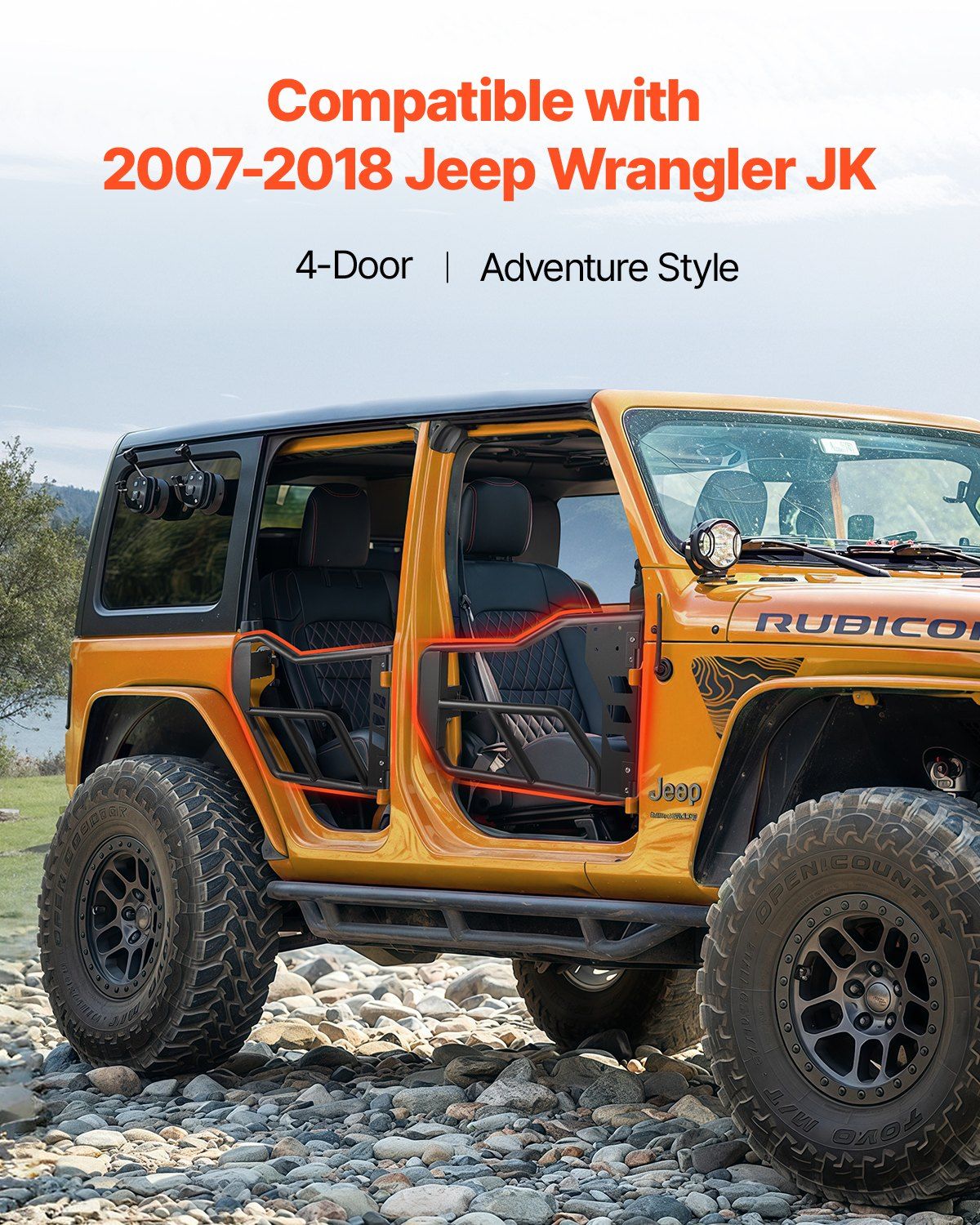 Jeep Tube Doors, 4-Door, Adventure Style Jeep Tubular Door with Heavy-Duty Hinges & OE Latch, Jeep Doors with V952-JPCGM4M0718JCFINCV0