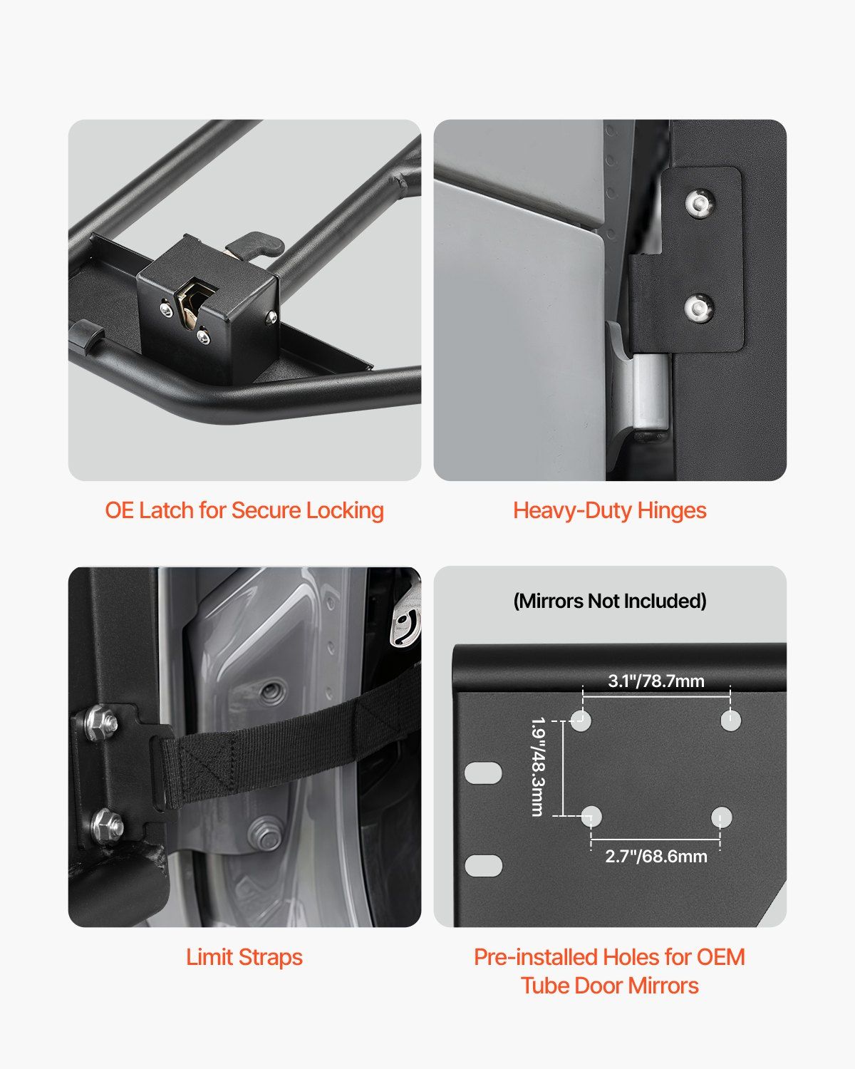 Jeep Tube Doors, 4-Door, Adventure Style Jeep Tubular Door with Heavy-Duty Hinges & OE Latch, Jeep Doors with V952-JPCGM4M0718JCFINCV0