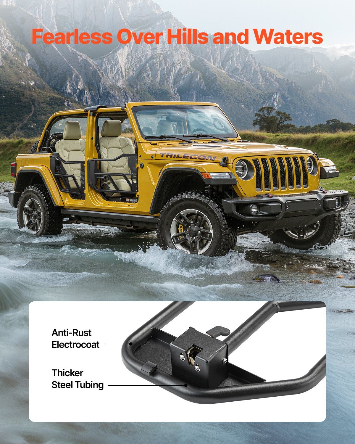 Jeep Tube Doors, 4-Door, Adventure Style Jeep Tubular Door with Heavy-Duty Hinges & OE Latch, Jeep Doors with V952-JPCGM4M0718JCFINCV0