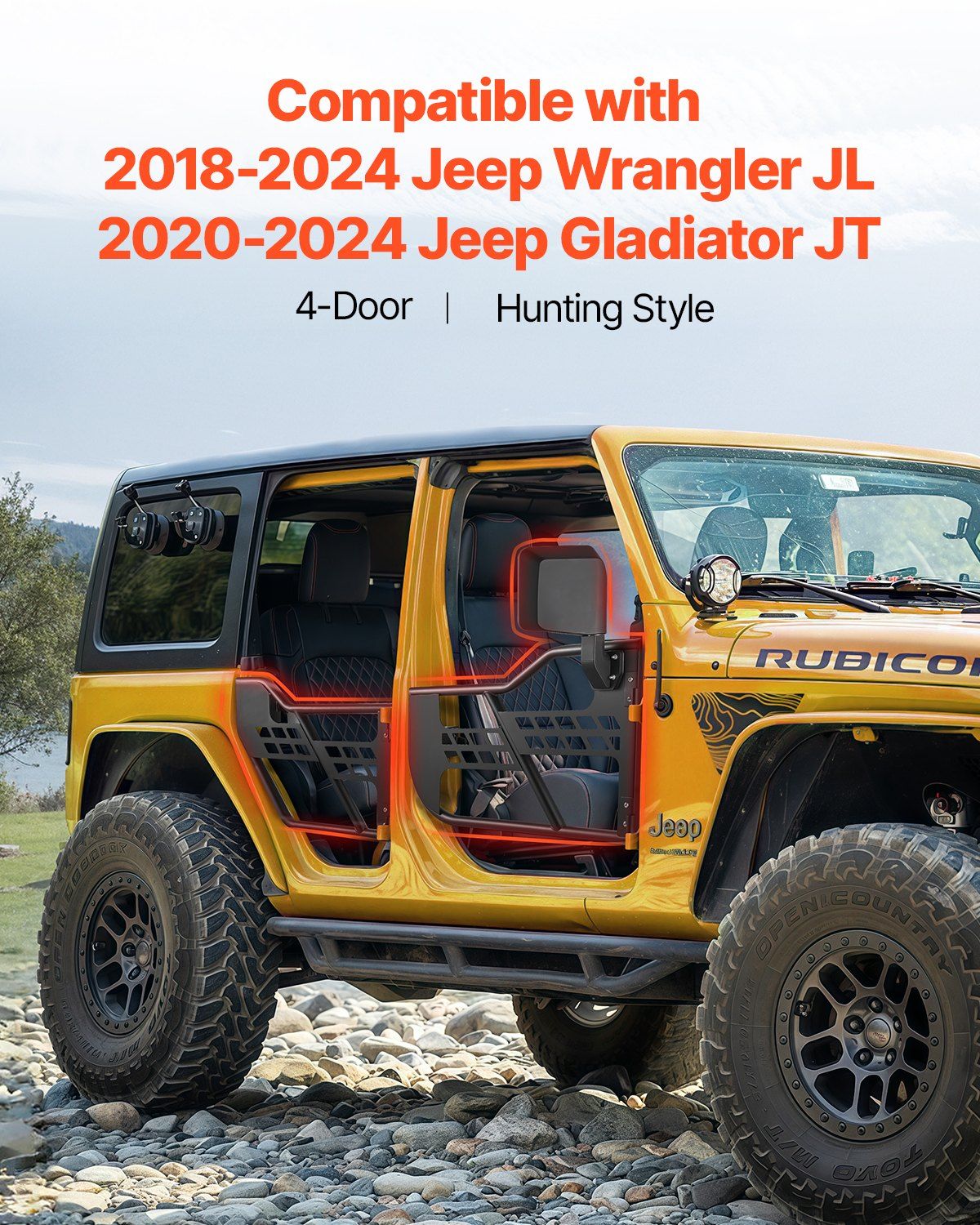 Jeep Tube Doors, 4-Door, Hunting Style Jeep Tubular Door with DOT Certified Rear View Mirrors, Jeep Doors V952-JPCGM4M1824JEOK0NV0