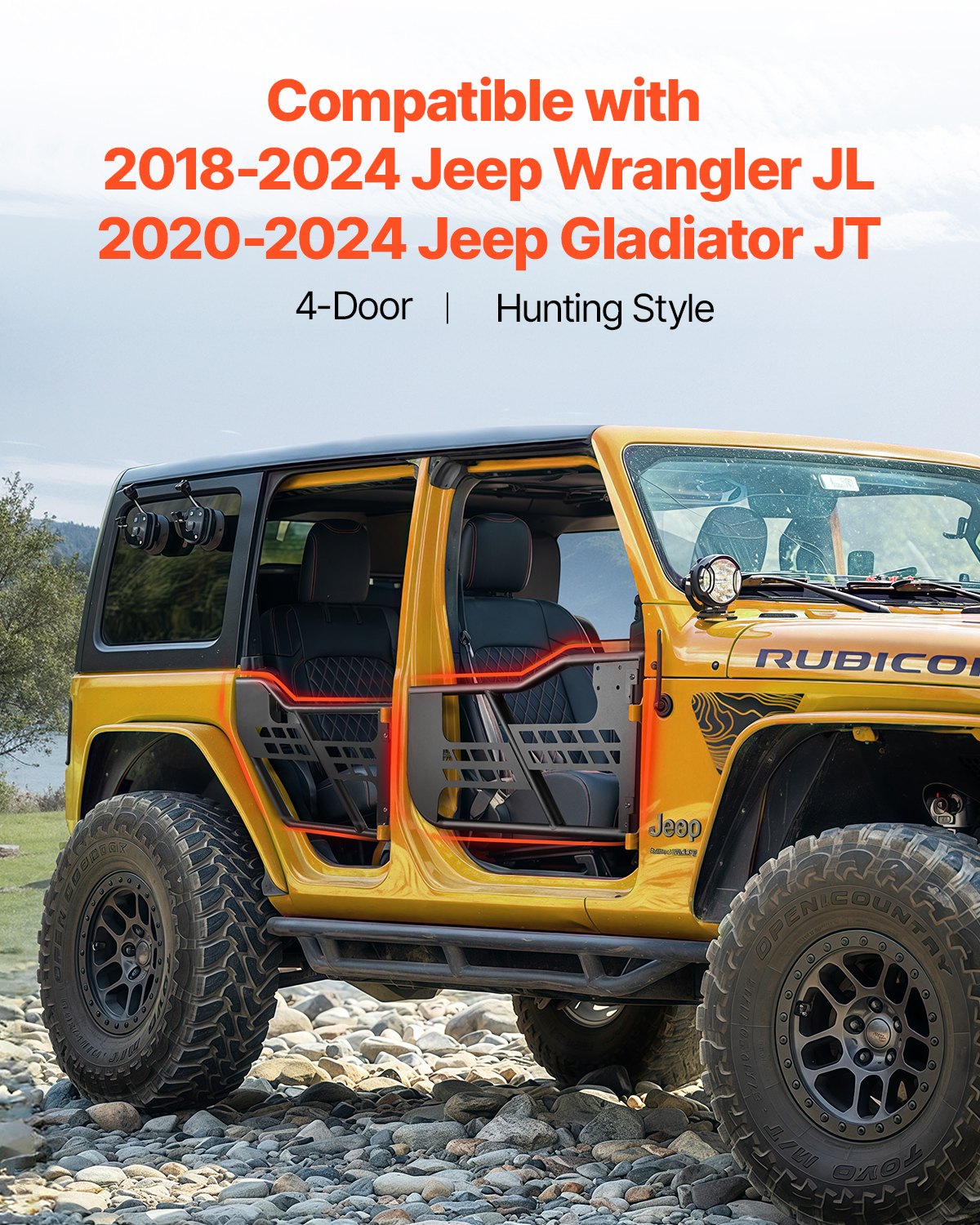 Jeep Tube Doors, 4-Door, Hunting Style Jeep Tubular Door with Heavy-Duty Hinges & OE Latch, Jeep Doors with V952-JPCGM4M1824JW26JAV0