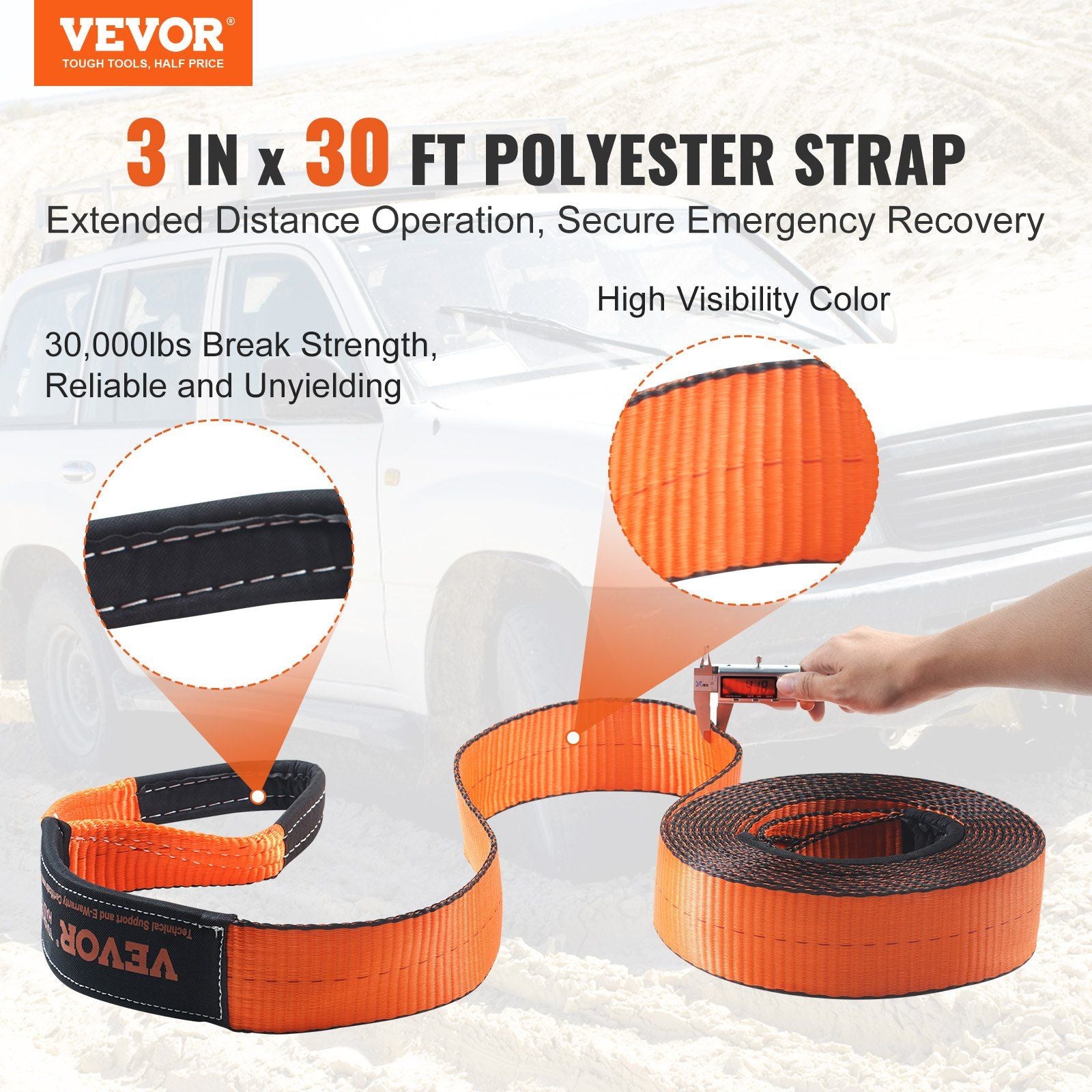 Off-Road Recovery Kit, 7.6 x 914.4 cm, Heavy Duty Winch Recovery Kit with 13608 kg Tow Straps, 20T D-Ring V952-JPJYGJB8J000SBO12V0