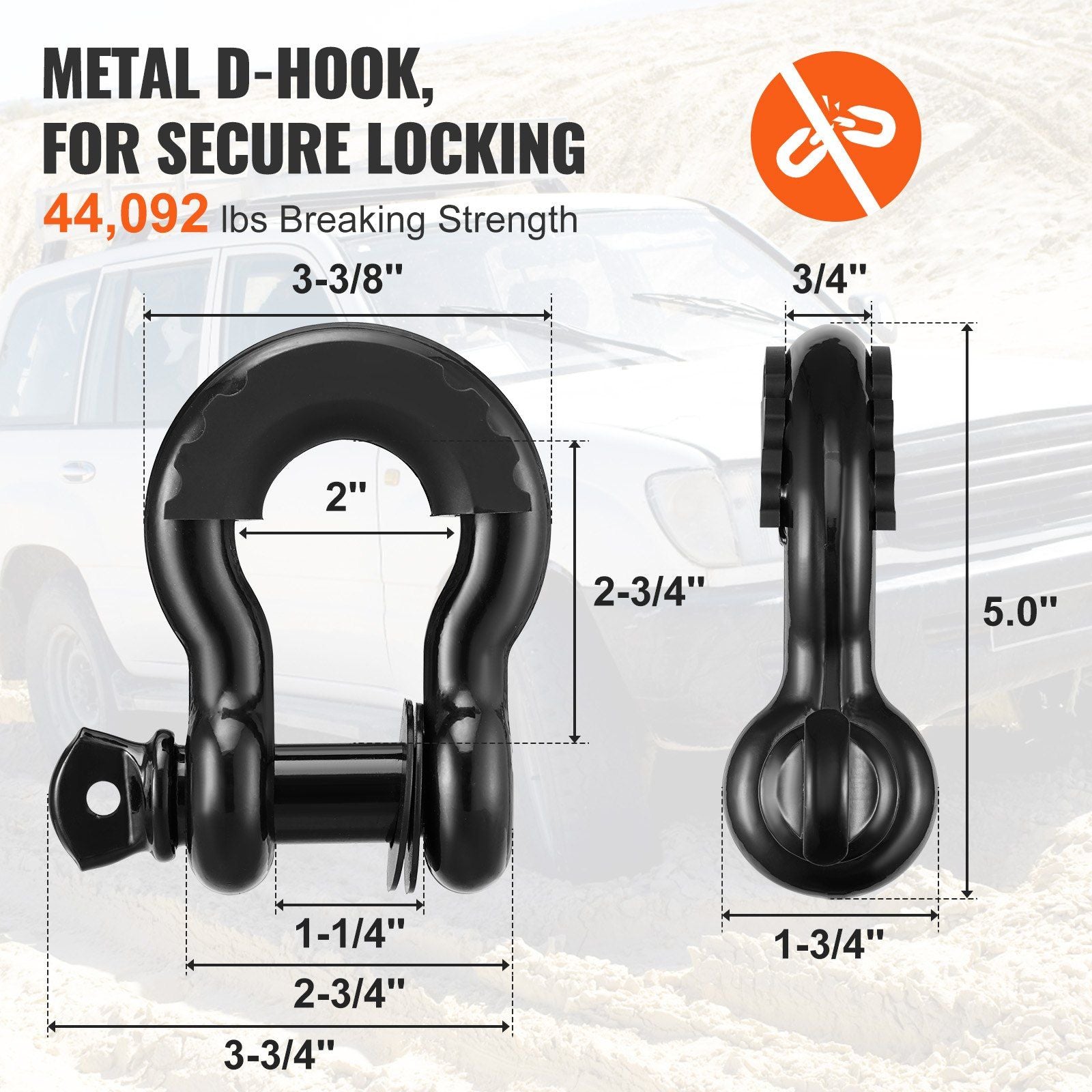 Off-Road Recovery Kit, 7.6 x 914.4 cm, Heavy Duty Winch Recovery Kit with 13608 kg Tow Straps, 20T D-Ring V952-JPJYGJB8J000SBO12V0