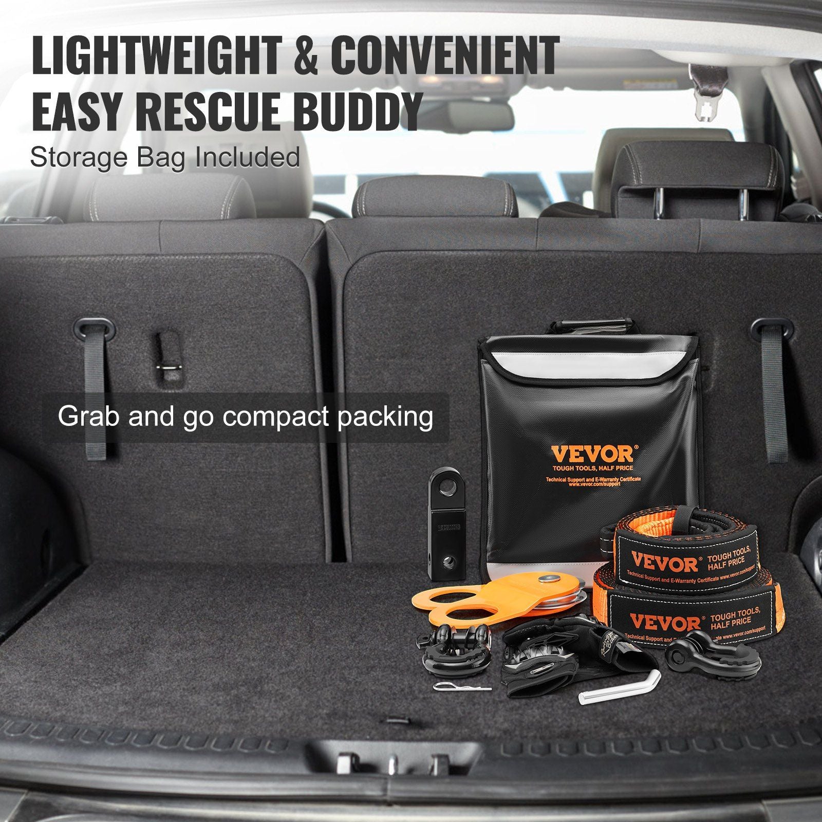 Off-Road Recovery Kit, 7.6 x 914.4 cm, Heavy Duty Winch Recovery Kit with 13608 kg Tow Straps, 20T D-Ring V952-JPJYGJB8J000SBO12V0
