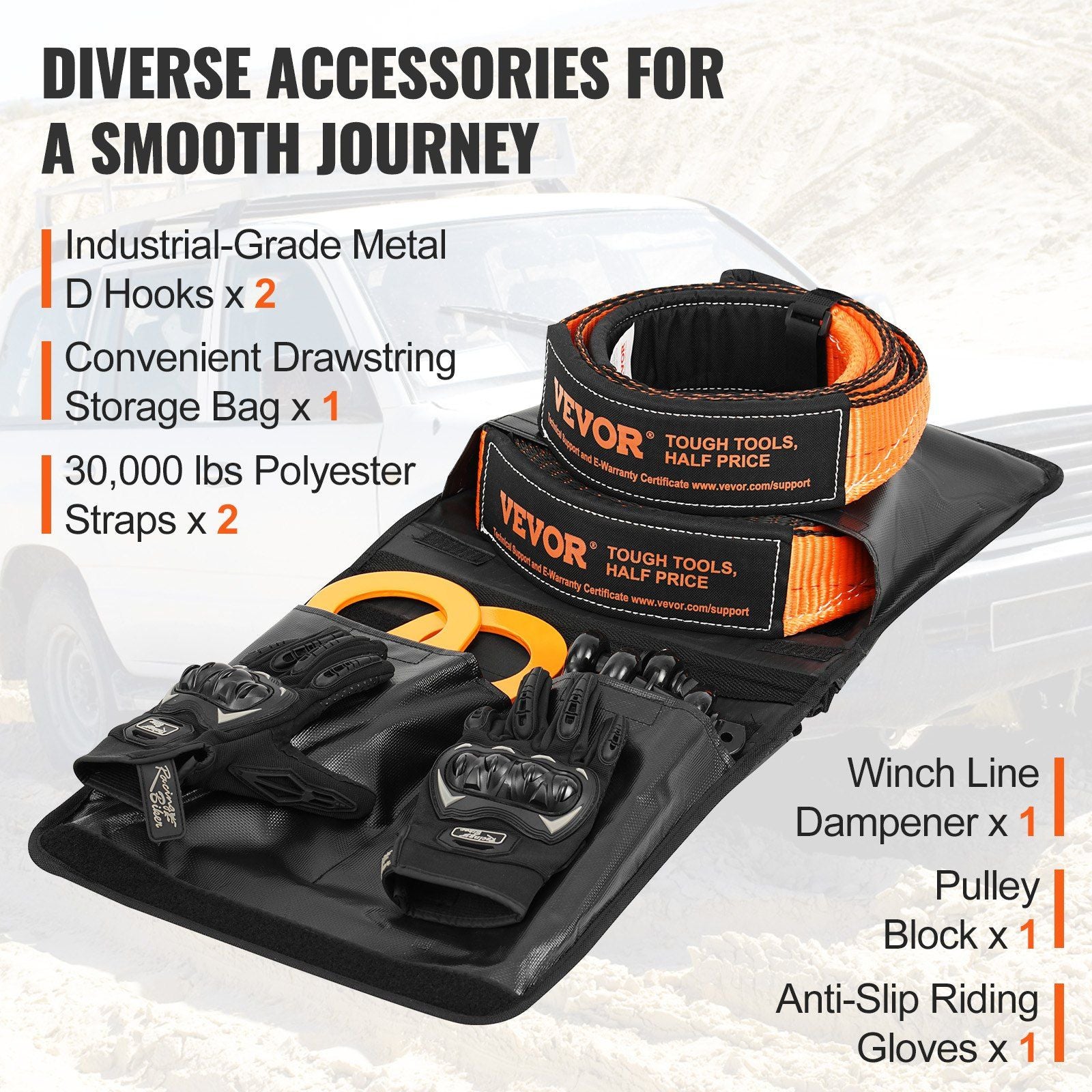 Off-Road Recovery Kit, 7.6 x 914.4 cm, Heavy Duty Winch Recovery Kit with 13608 kg Tow Straps, 20T D-Ring V952-JPJYGJB8J000SBO12V0