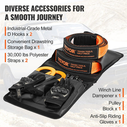 Off-Road Recovery Kit, 7.6 x 914.4 cm, Heavy Duty Winch Recovery Kit with 13608 kg Tow Straps, 20T D-Ring V952-JPJYGJB8J000SBO12V0