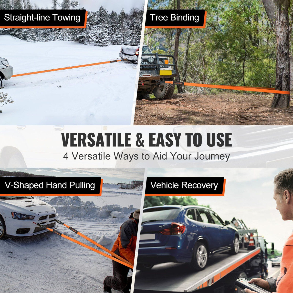 Off-Road Recovery Kit, 7.6 x 914.4 cm, Heavy Duty Winch Recovery Kit with 13608 kg Tow Straps, 20T D-Ring V952-JPJYGJB8J000SBO12V0