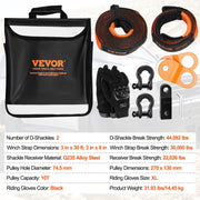 Off-Road Recovery Kit, 7.6 x 914.4 cm, Heavy Duty Winch Recovery Kit with 13608 kg Tow Straps, 20T D-Ring V952-JPJYGJB8J000SBO12V0