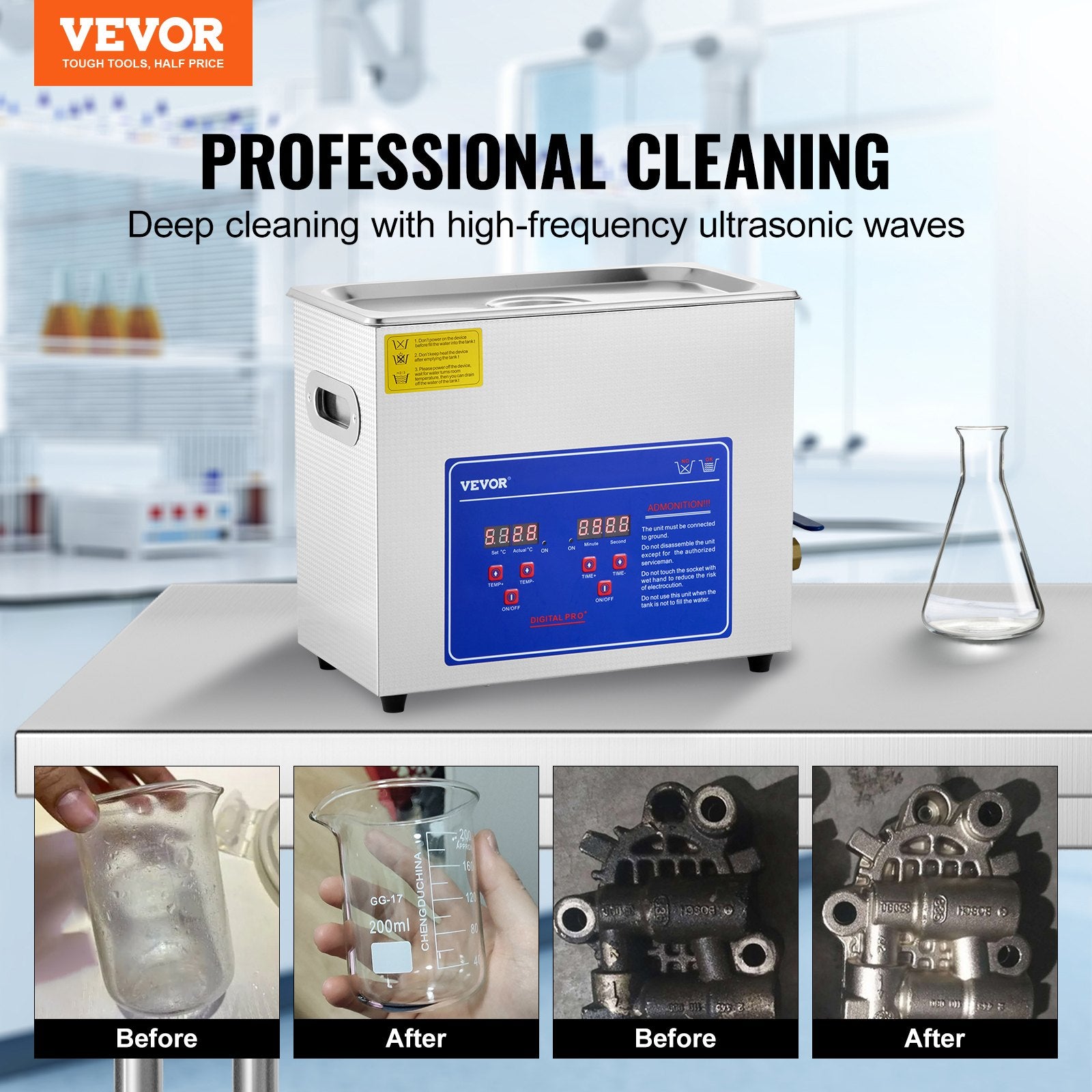 Brand New 6 Liter Stainless Steel Digital Ultrasonic Cleaner w/ Bracket & Drainage System V952-JPS-30ACSBQXJ0001V3