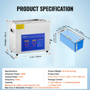 Brand New 6 Liter Stainless Steel Digital Ultrasonic Cleaner w/ Bracket & Drainage System V952-JPS-30ACSBQXJ0001V3