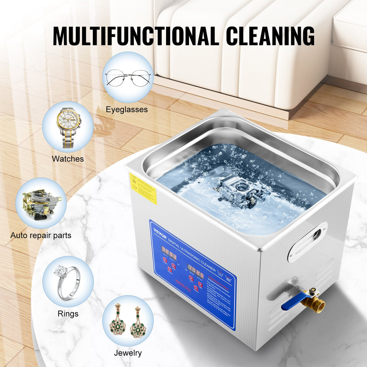 Ultrasonic Cleaner 10L Jewelry Cleaning with Digital Timer Ultrasonic Cleaning Machine for Jewellery Rings V952-JPS-40ACSBQXJ0001V3