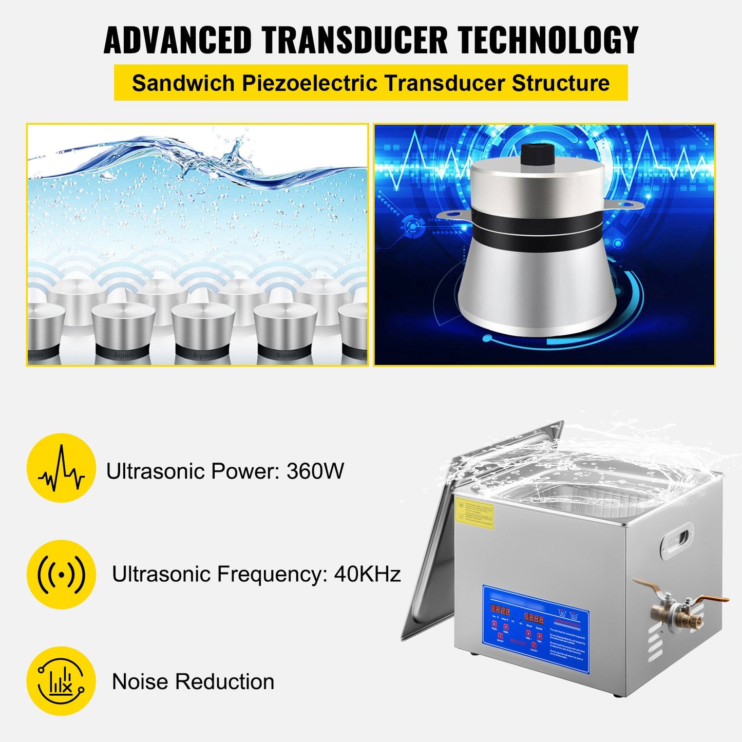 Powerful Stainless Steel 13.5-15 L Liters Ultrasonic Cleaner 360W Digital Heater Timer V952-JPS-60ACSBQXJ0001V3