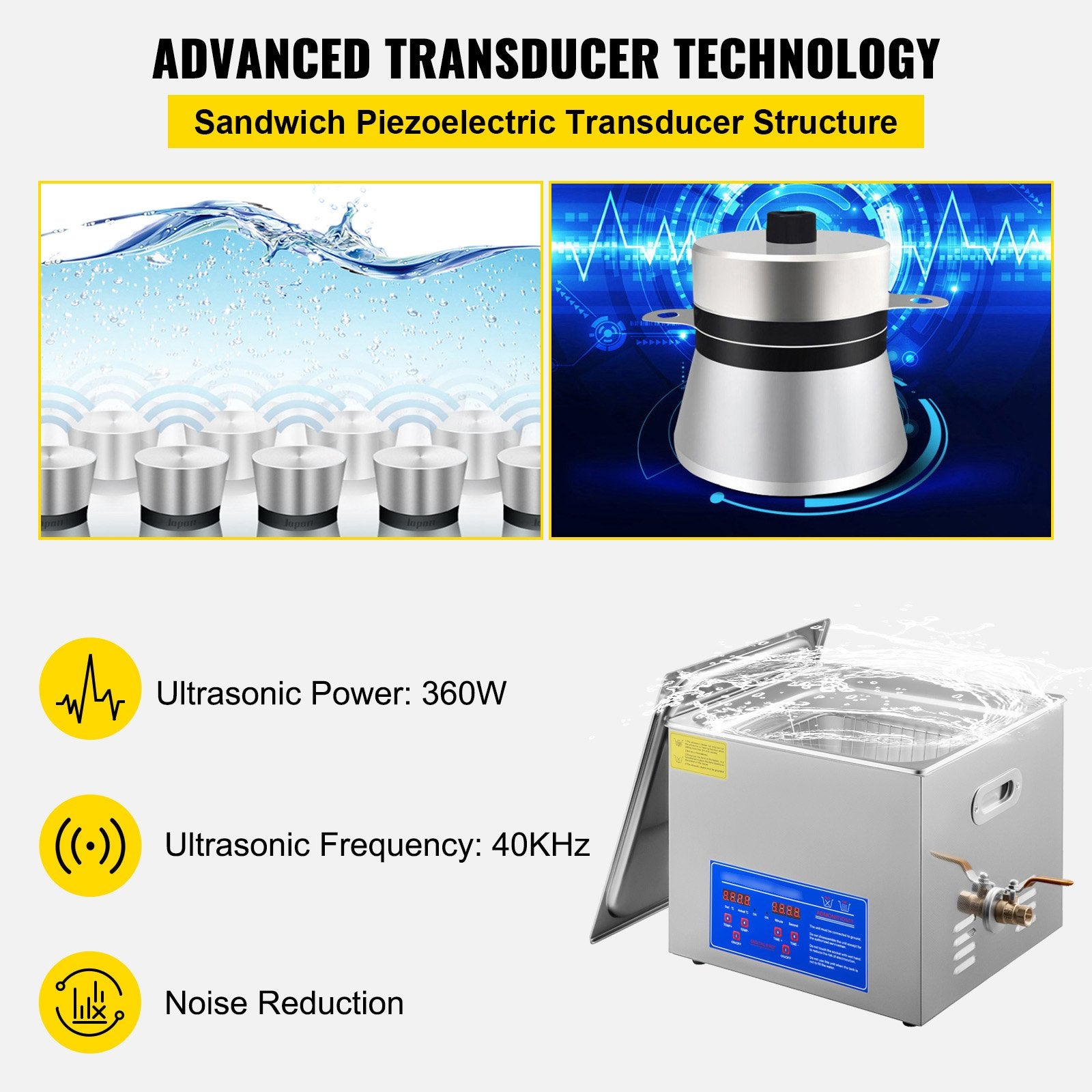 Powerful Stainless Steel 13.5-15 L Liters Ultrasonic Cleaner 360W Digital Heater Timer V952-JPS-60ACSBQXJ0001V3