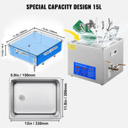 Powerful Stainless Steel 13.5-15 L Liters Ultrasonic Cleaner 360W Digital Heater Timer V952-JPS-60ACSBQXJ0001V3