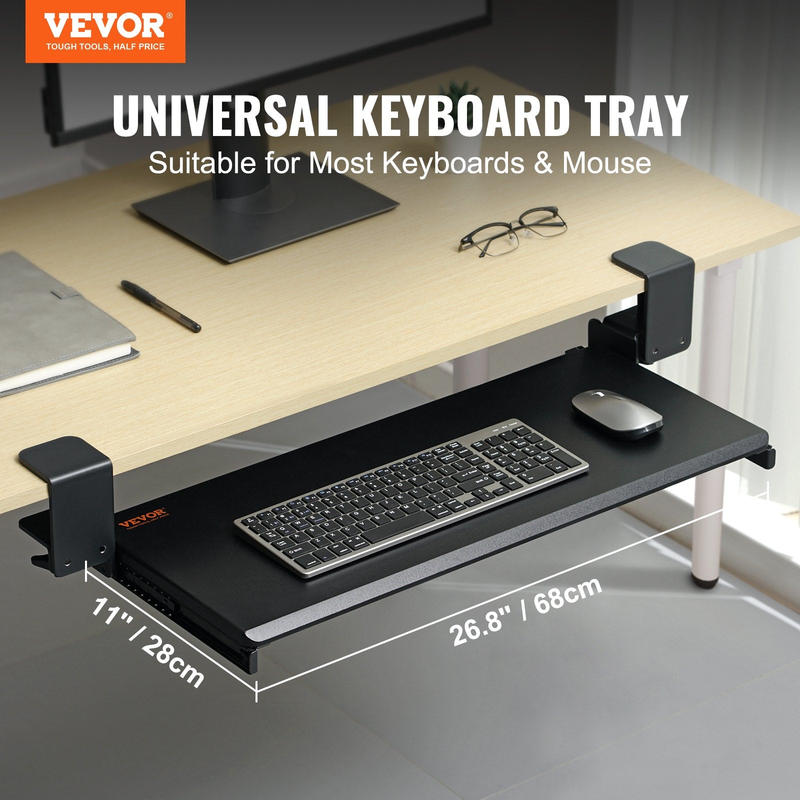 Clamp on Keyboard Tray Under Desk, Desk Keyboard Tray Slide out with Sturdy No-drill C Clamp Mount, Large V952-JPTPMDF00000QA5K5V0