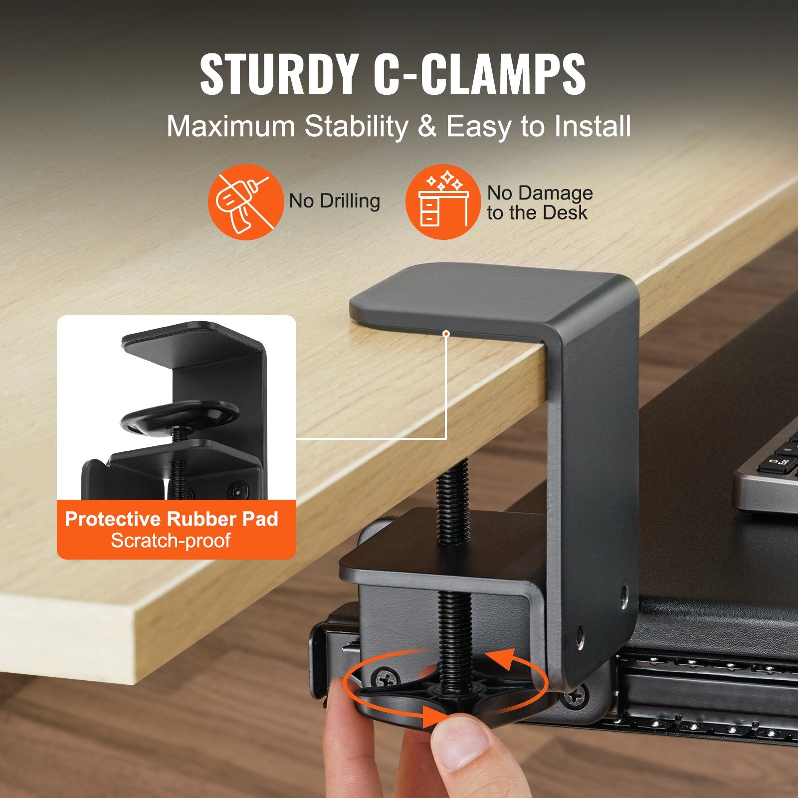 Clamp on Keyboard Tray Under Desk, Desk Keyboard Tray Slide out with Sturdy No-drill C Clamp Mount, Large V952-JPTPMDF00000QA5K5V0