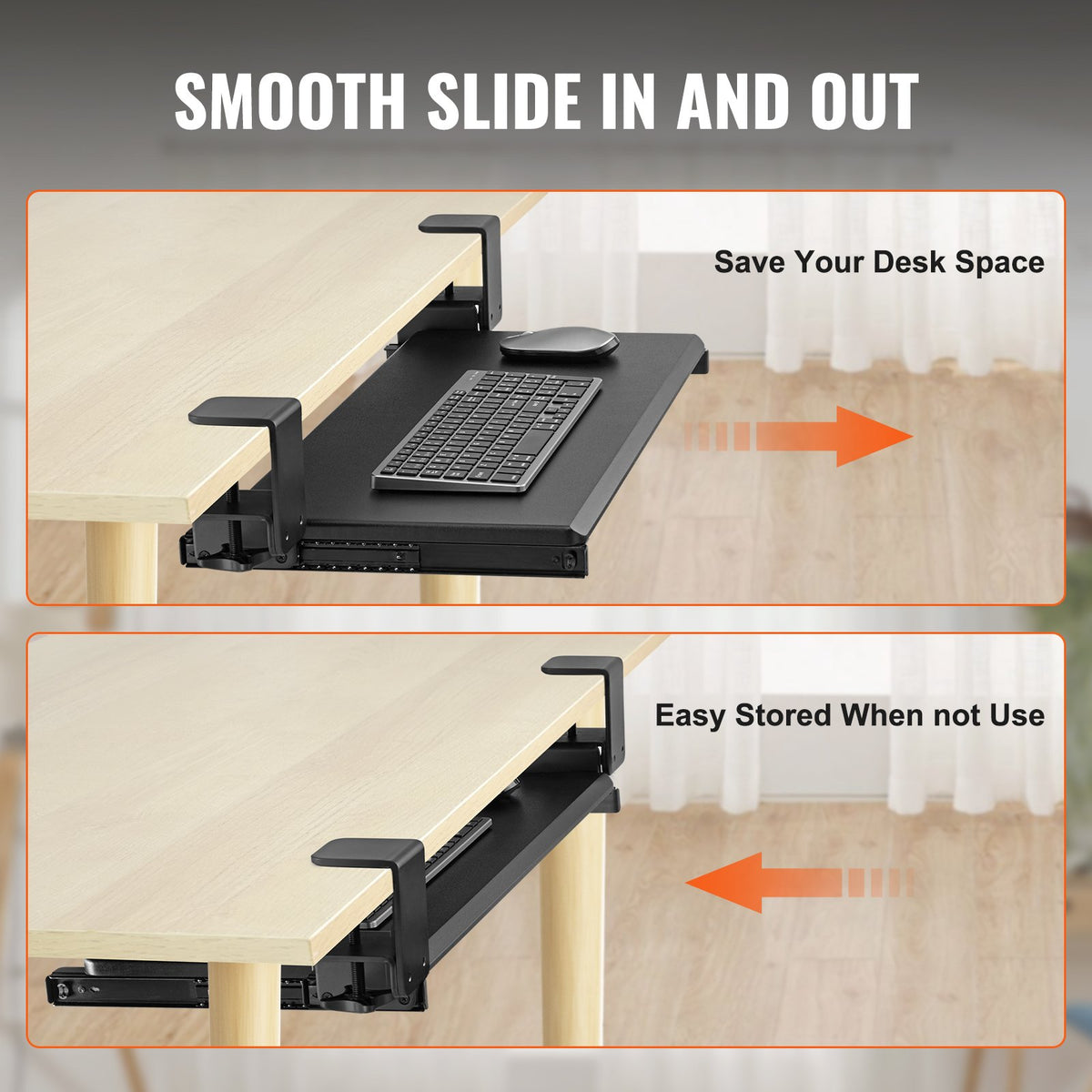 Clamp on Keyboard Tray Under Desk, Desk Keyboard Tray Slide out with Sturdy No-drill C Clamp Mount, Large V952-JPTPMDF00000QA5K5V0