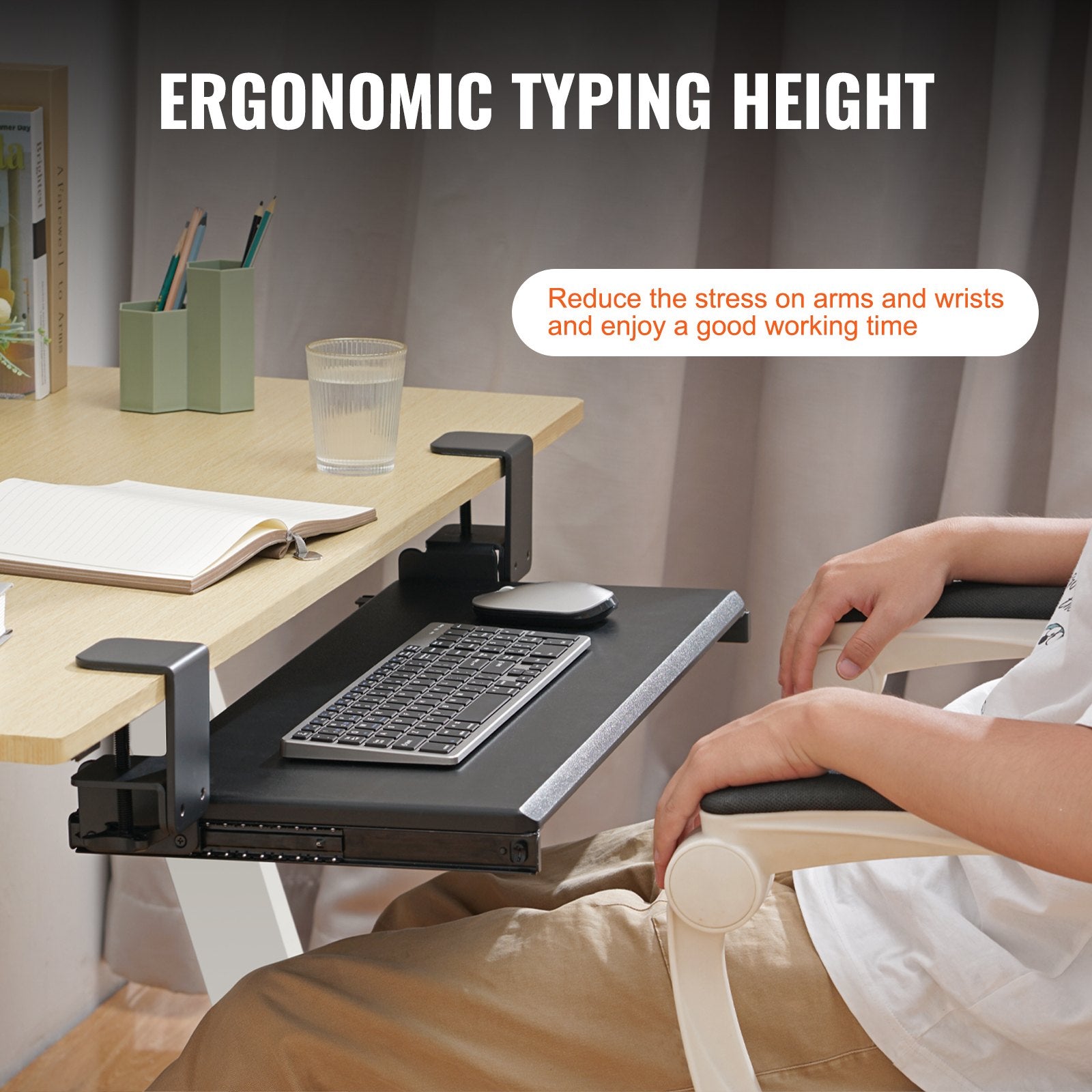 Clamp on Keyboard Tray Under Desk, Desk Keyboard Tray Slide out with Sturdy No-drill C Clamp Mount, Large V952-JPTPMDF00000QA5K5V0