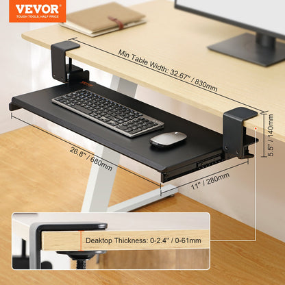 Clamp on Keyboard Tray Under Desk, Desk Keyboard Tray Slide out with Sturdy No-drill C Clamp Mount, Large V952-JPTPMDF00000QA5K5V0