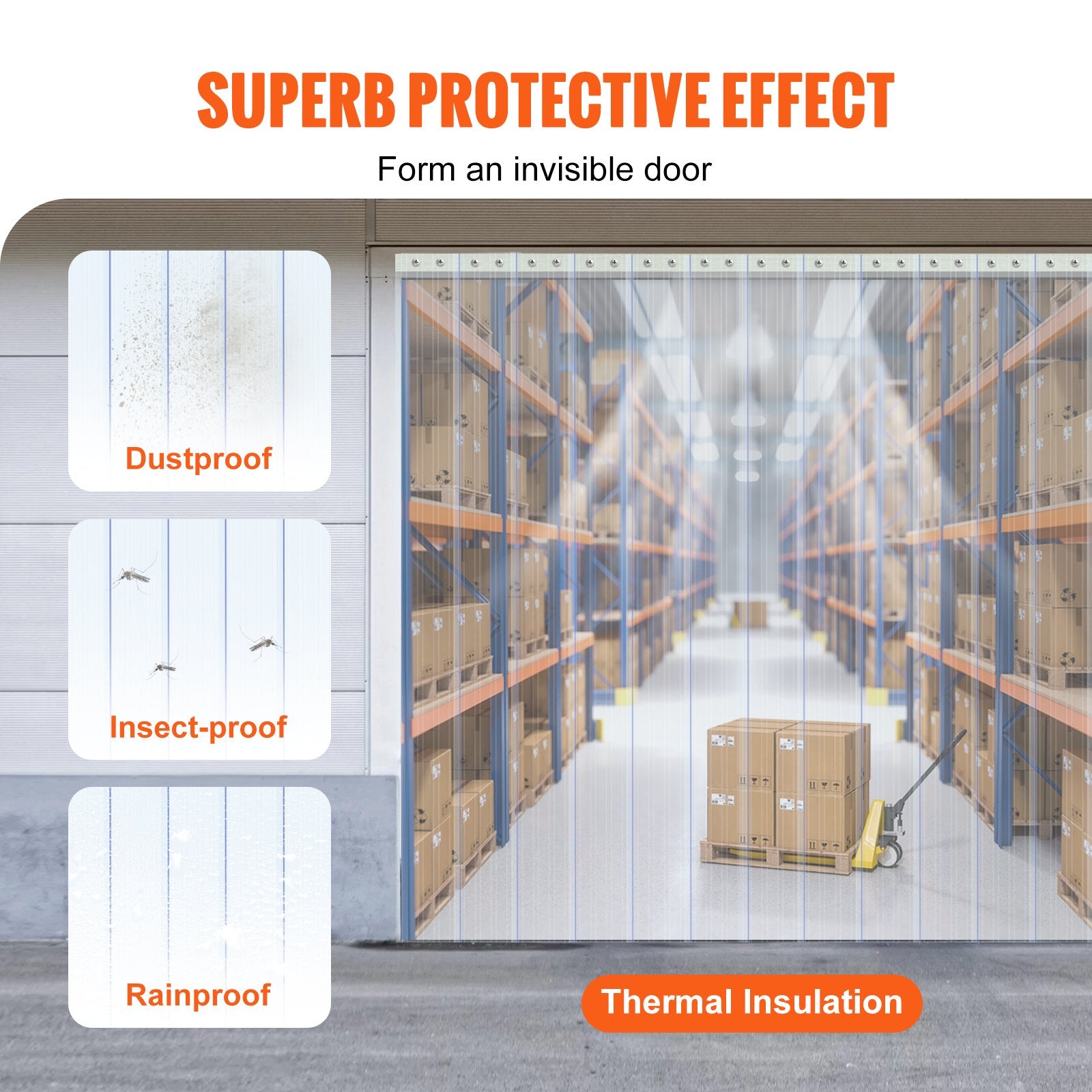 Strip Curtain, 4572 cm Length x 20 cm Width x 2 mm Thickness, Clear Ribbed PVC Curtain Strip Door Bulk Roll, V952-JPVC150X81PCS0RHMV0
