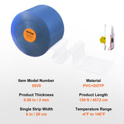 Strip Curtain, 150' Length x 8" Width x 0.08" Thickness, Clear PVC Smooth Curtain Strip Door Bulk Roll, V952-JPVC150X81PCS7V55V0