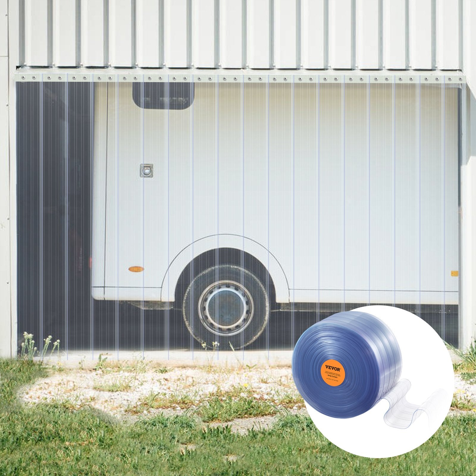 Strip Curtain, 164' Length x 8" Width x 0.08" Thickness, Clear Ribbed PVC Curtain Strip Door Bulk Roll, V952-JPVC164X81PCSCNTTV0