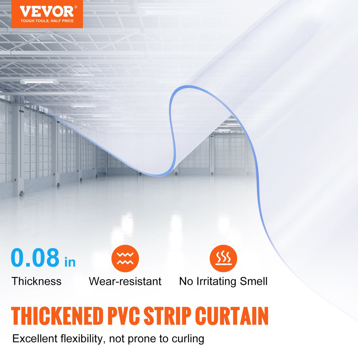 Strip Curtain, 5000 cm Length x 20 cm Width x 2 mm Thickness, Clear PVC Smooth Curtain Strip Door Bulk Roll, V952-JPVC164X81PCSKTWBV0